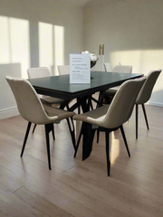 Darrell fabric dining chair in neutral stone colour