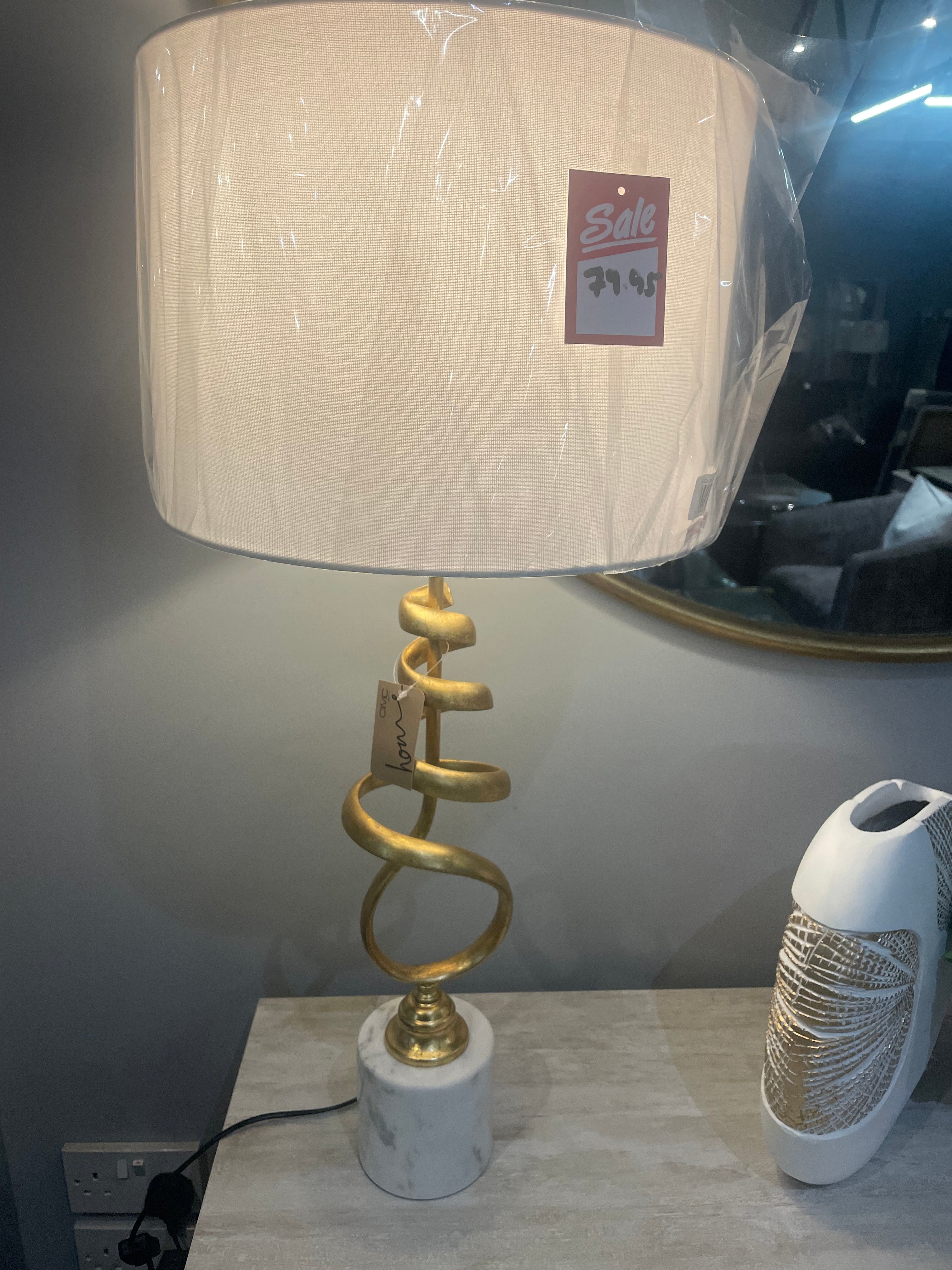 Mindy Gold  and marble tall table lamp with white shade  half price Sale Special