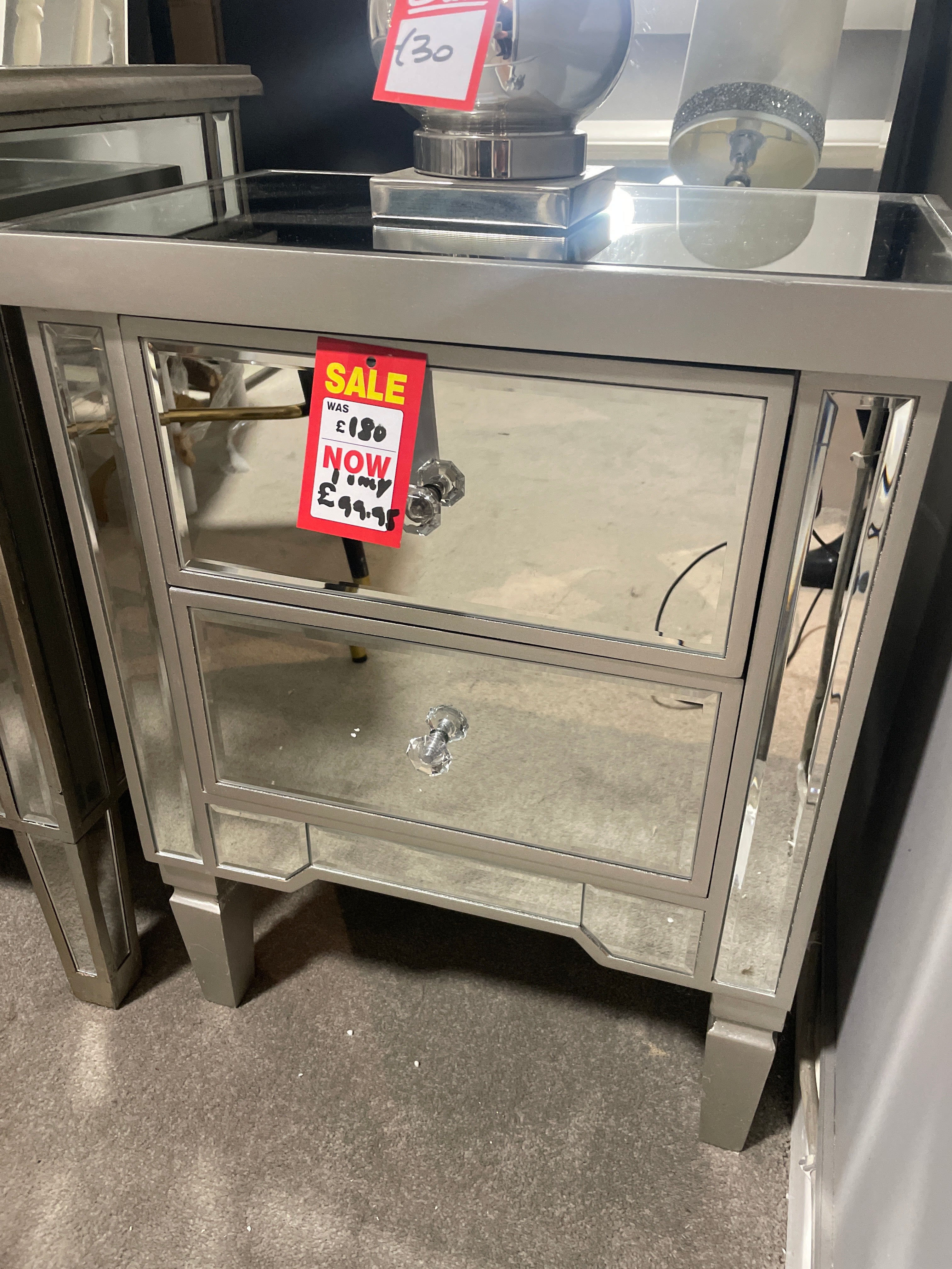 2 drawer mirrored bedside cabinet 60cm  Royale  for collection only. Last one