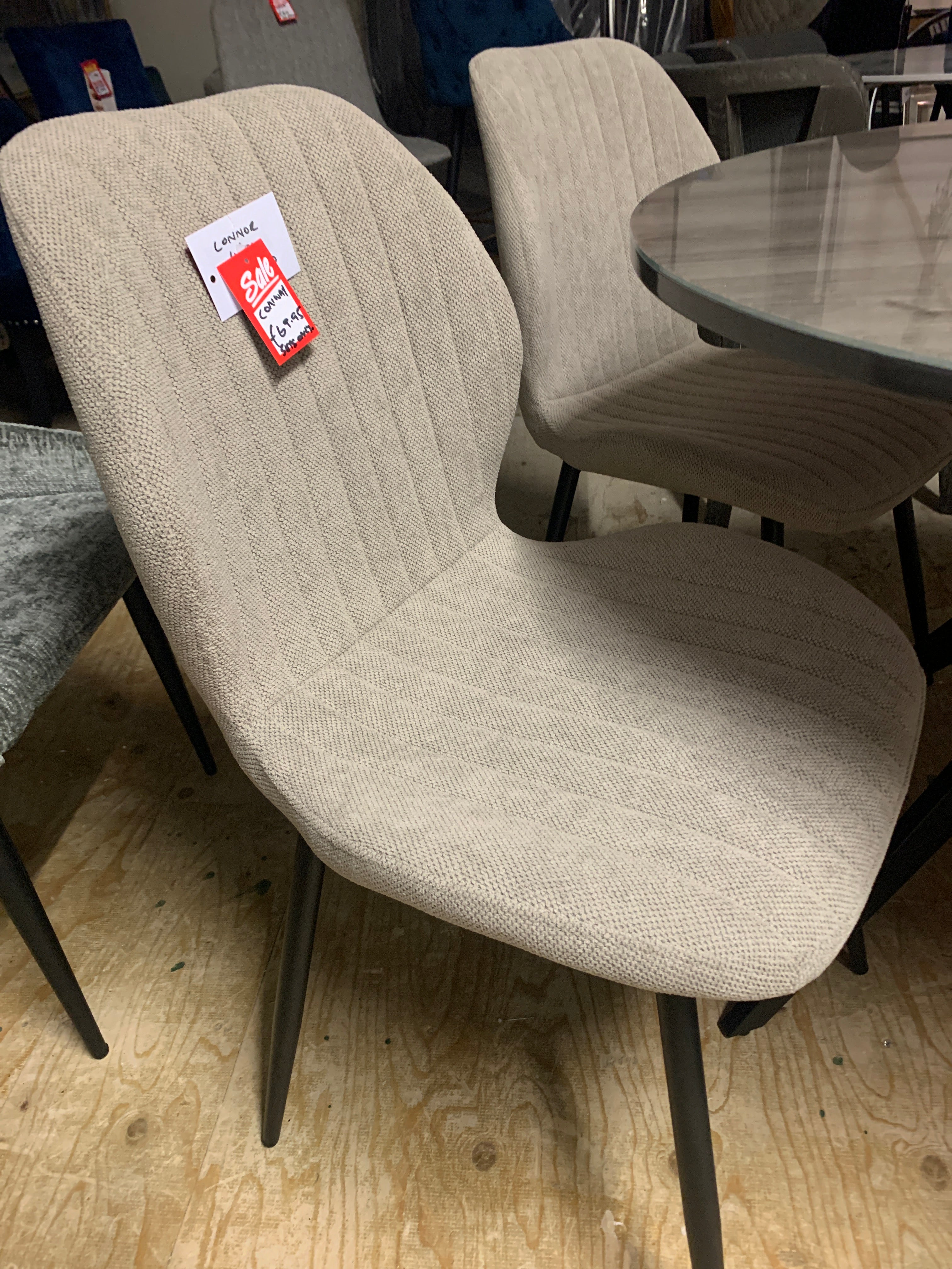 Conway  dining chair in neutral water repellant stone colour fabric reduced €69.95 Instore only
