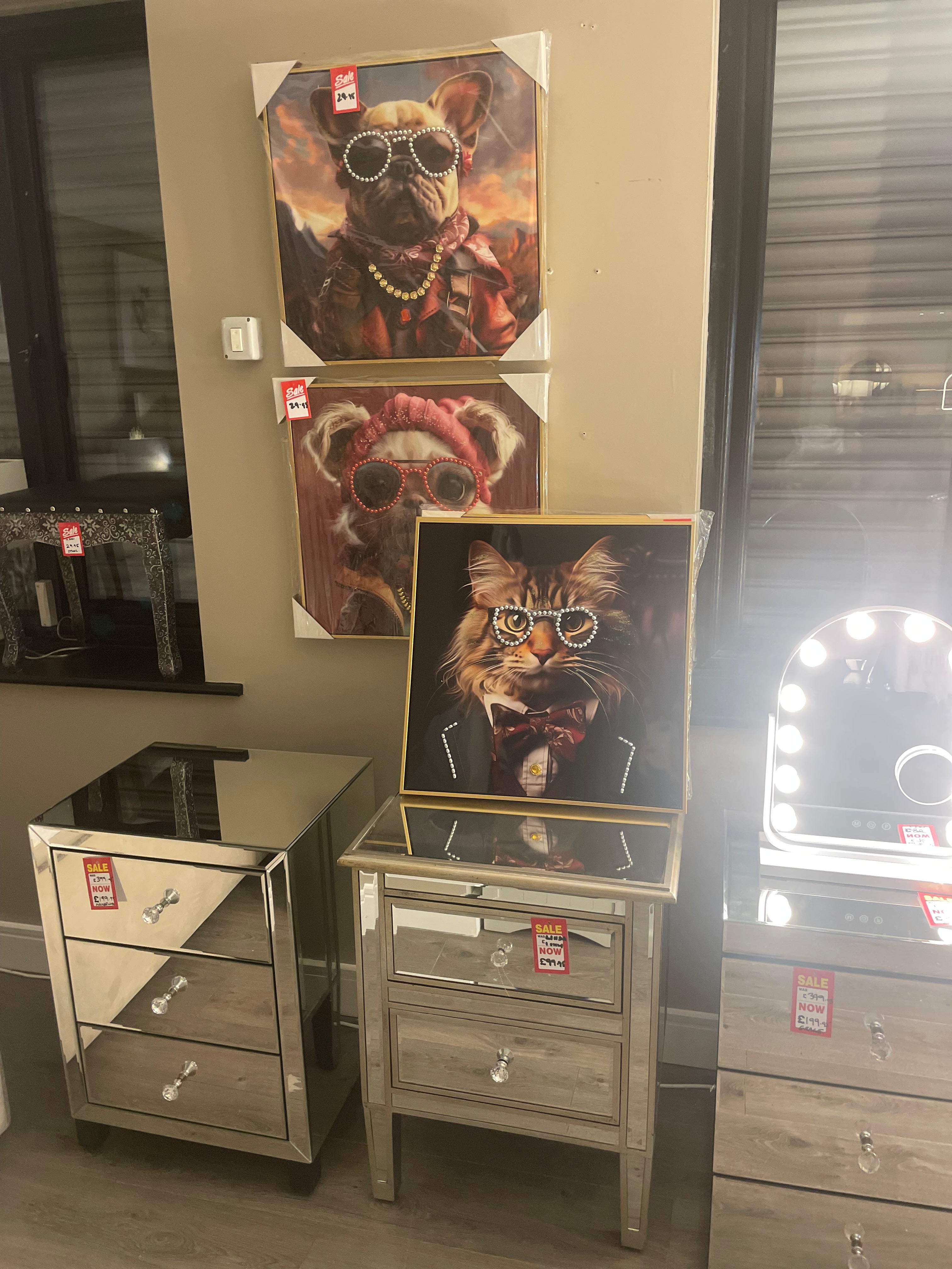 Marbella Mirrored Bedside Cabinet locker full mirror 3 drawer Instore only  l