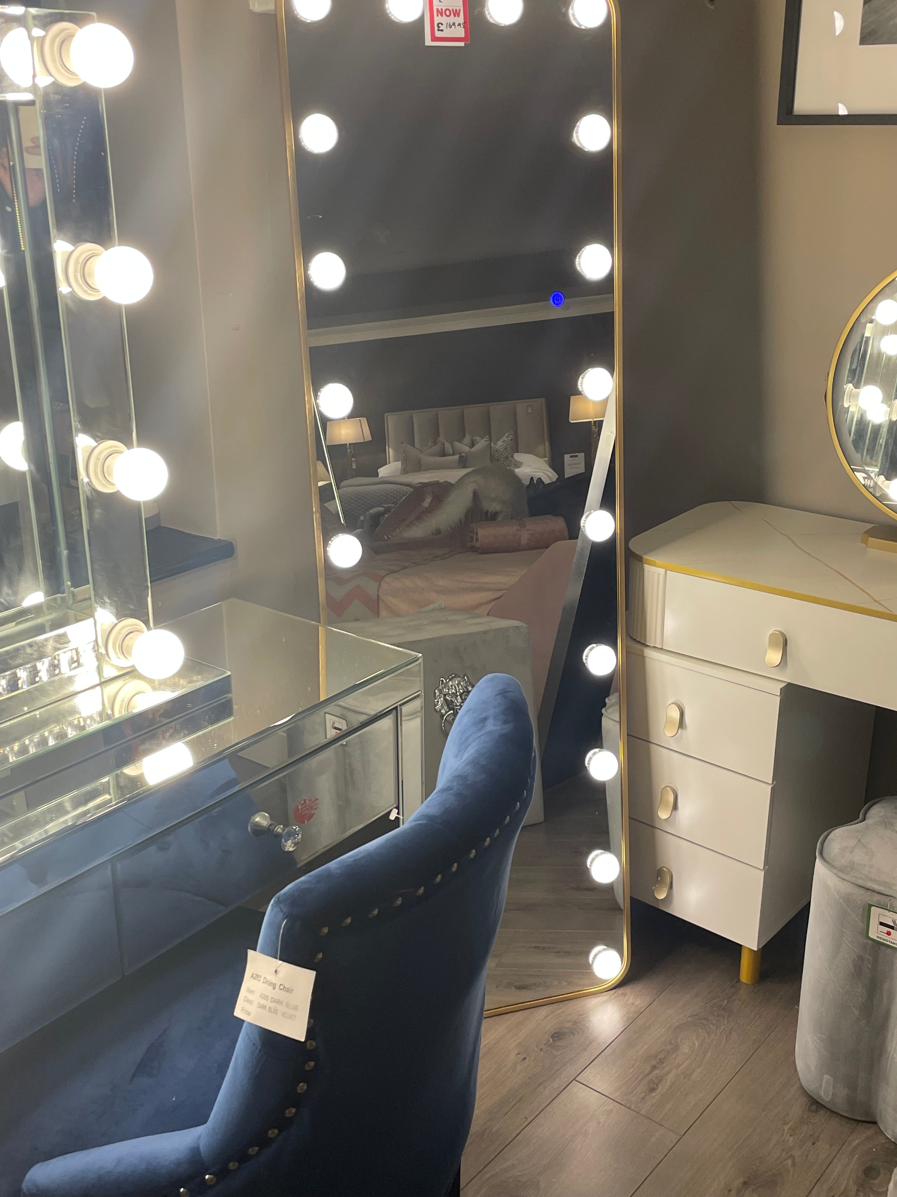 Renaissance mirror with LED lighting 160 x 50cm gold  available instore