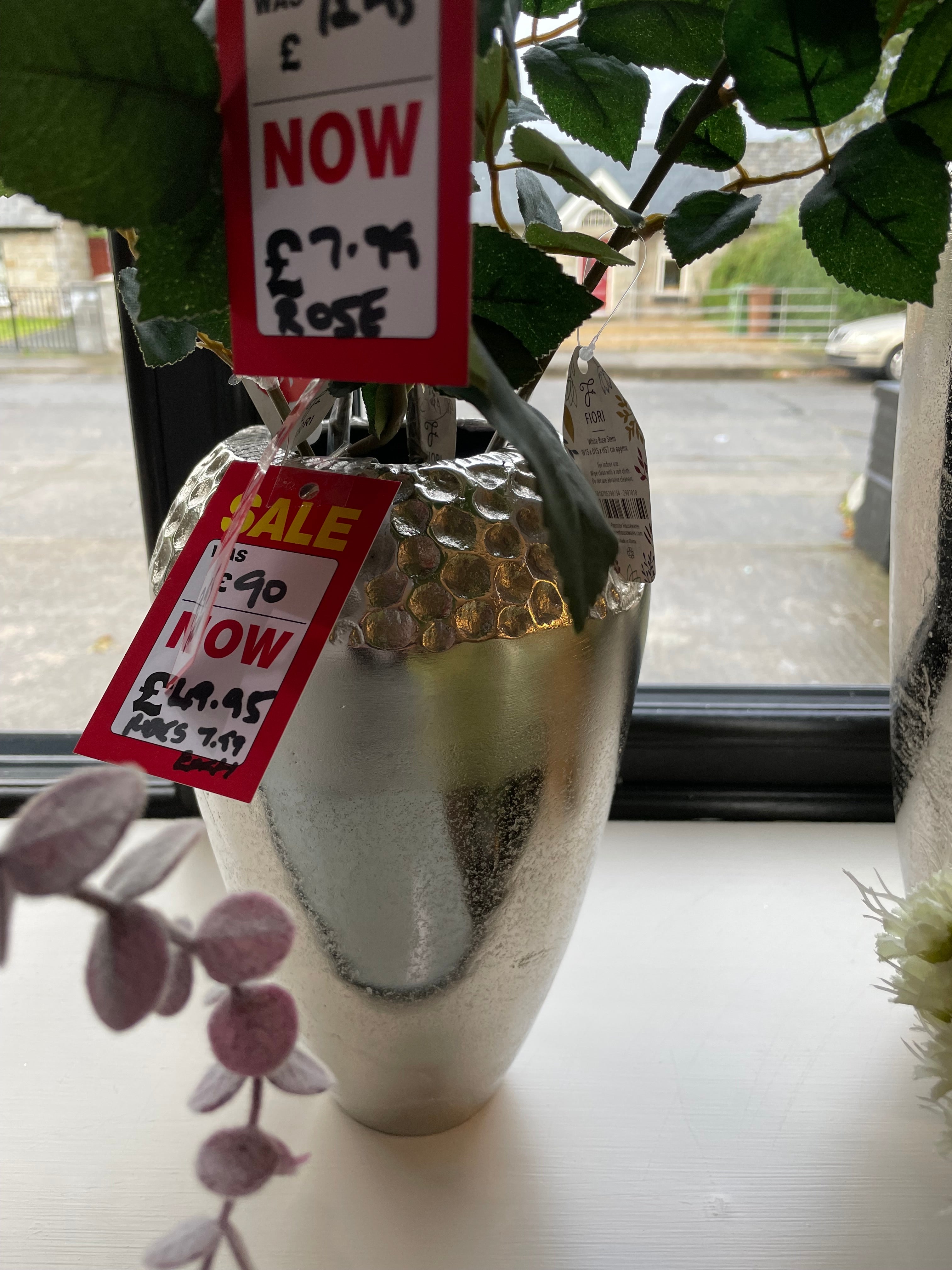 Petra Metal silver large vase with dimple top half price clearance Click. N collect.