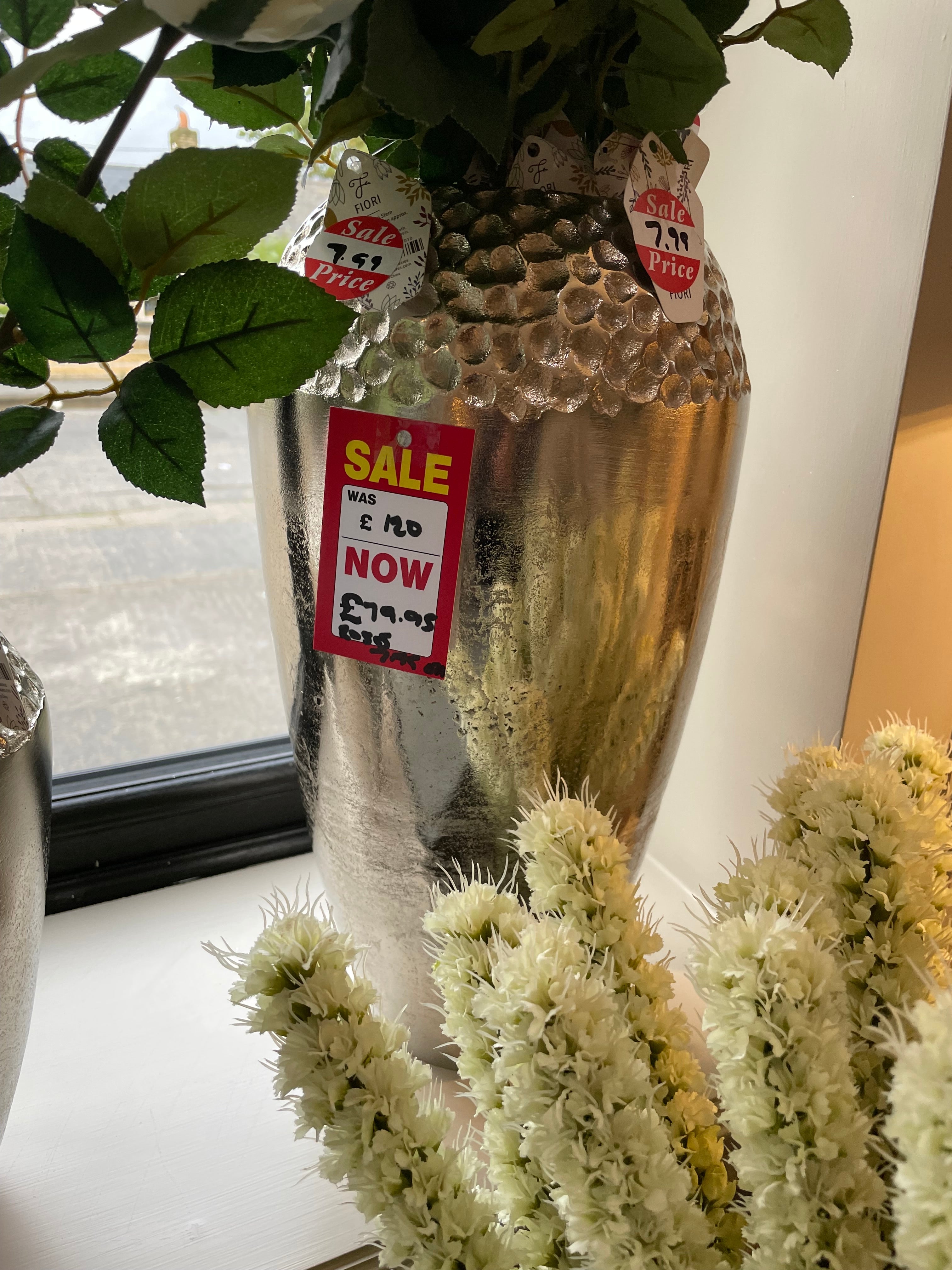 Petra Metal silver large vase with dimple top half price clearance Click. N collect.