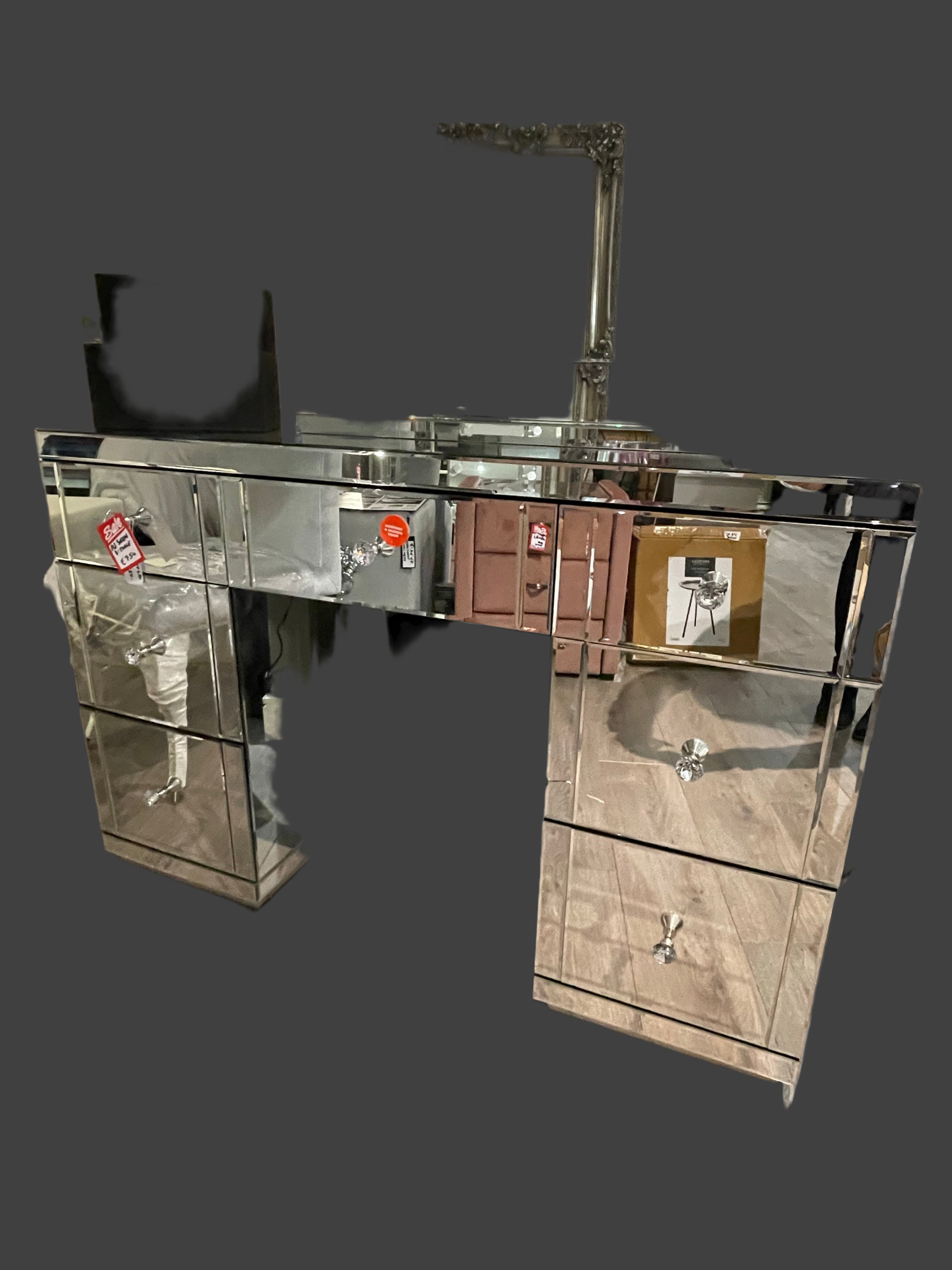 Rachel Hollywood 7 drawer glass mirrored dressing table  on massive clearance offer View in store prior to purchase