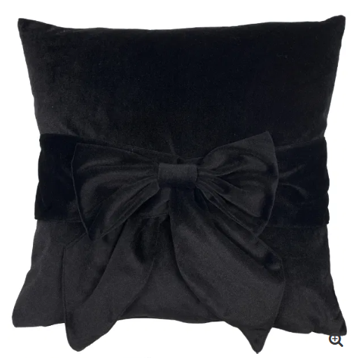 VELVET CUSHION WITH BOW BLACK 45 X 45 cm