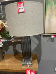 Tishan Kalmar  Lamp. smokey  ribbed  glass  w silver   base with grey  shade unboxed collect only