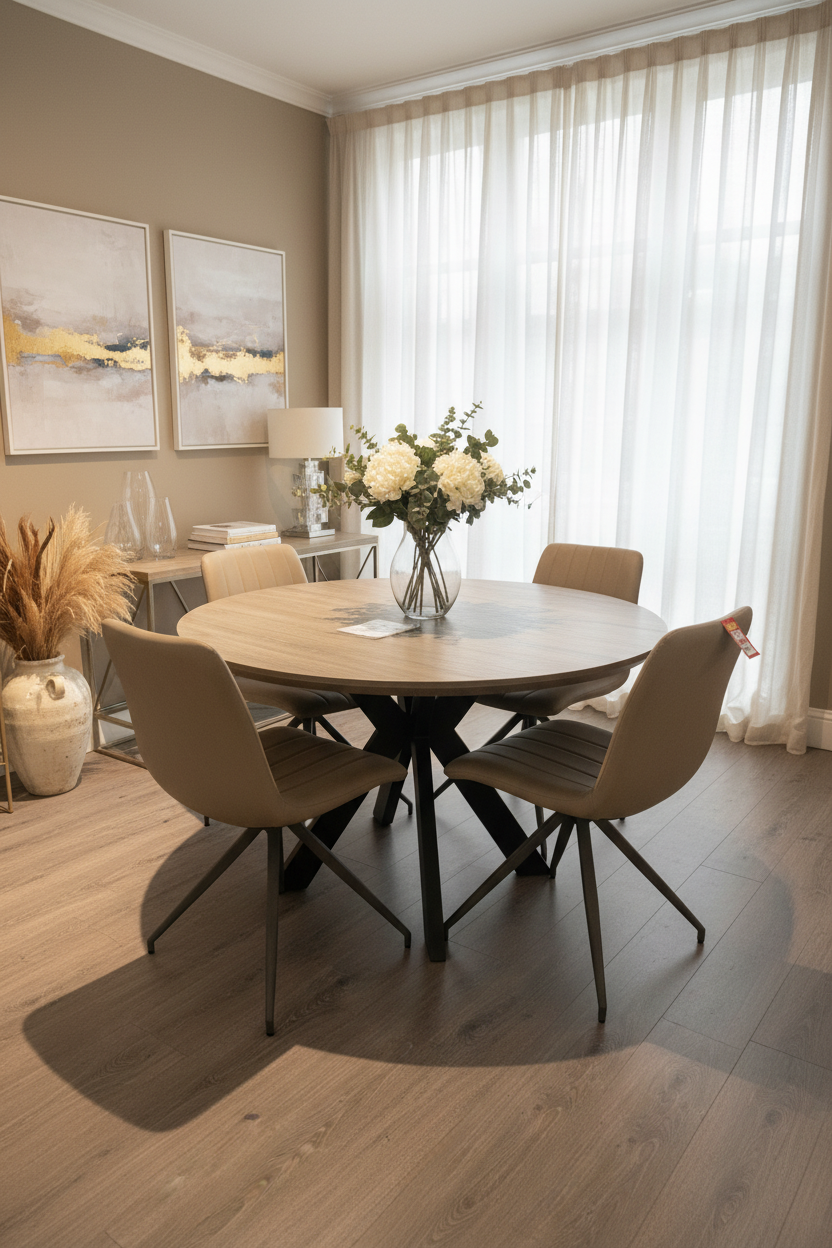 Mirabeau round  to oval extending dining table  with smart top
