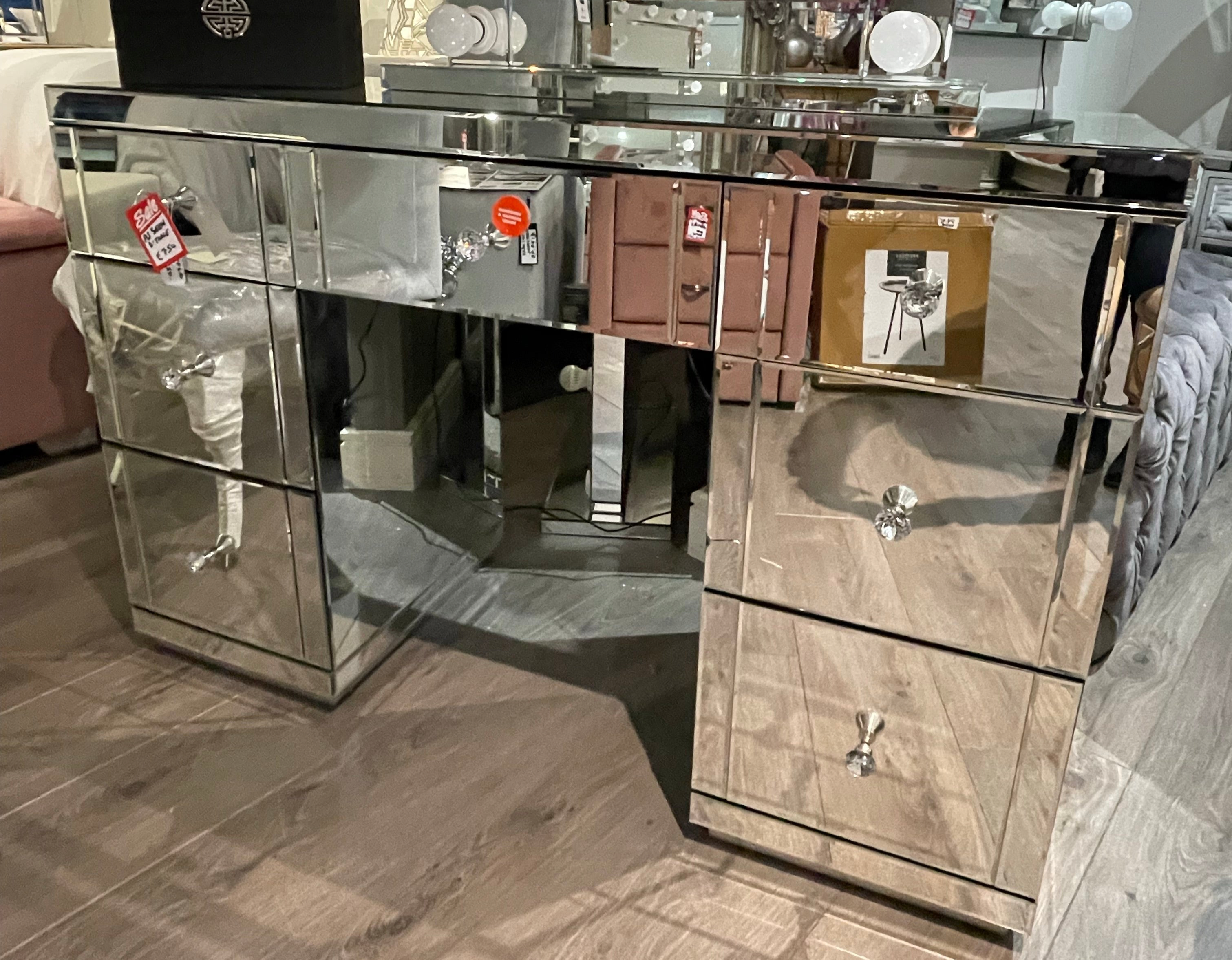 Rachel Hollywood 7 drawer glass mirrored dressing table  on massive clearance offer View in store prior to purchase