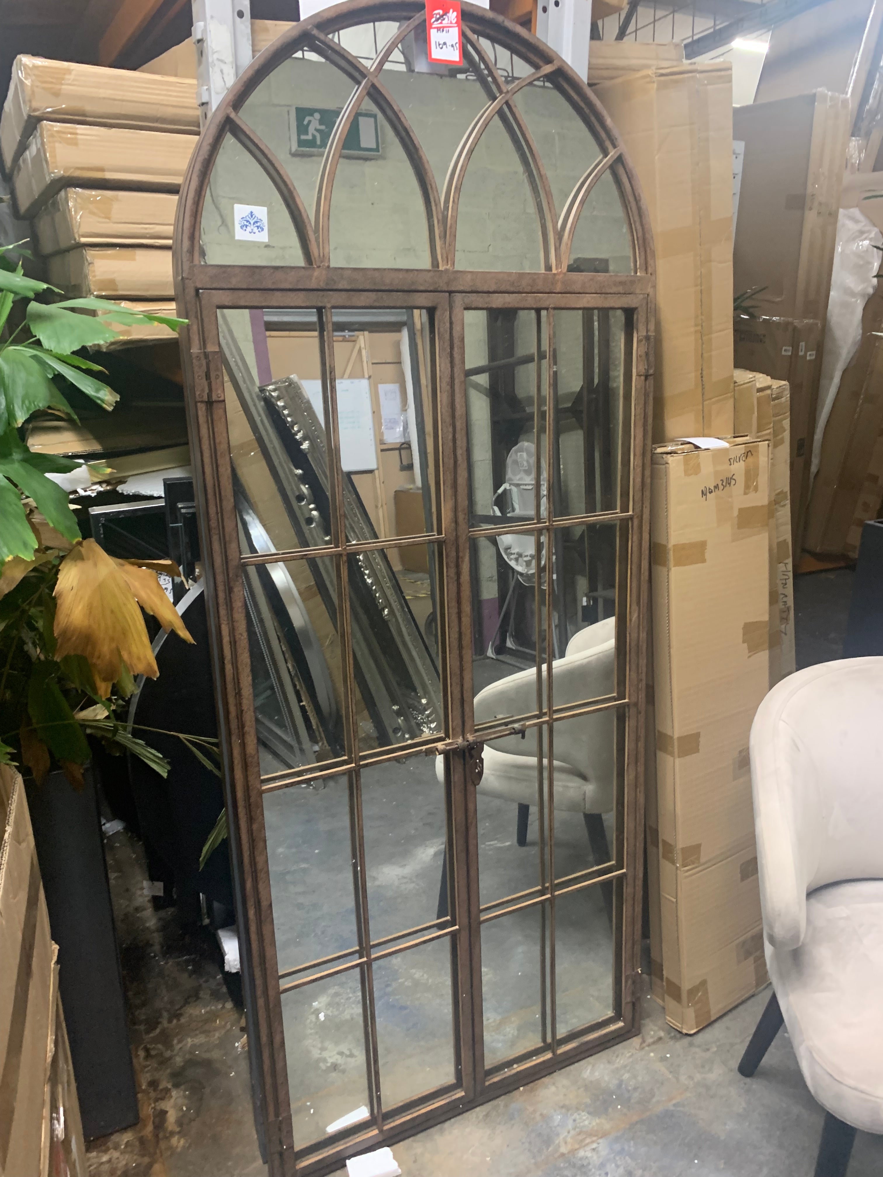TALL ARCH WINDOW METAL MIRROR IN Antiqued  Bronze  or grey reduced. Instore purchase only