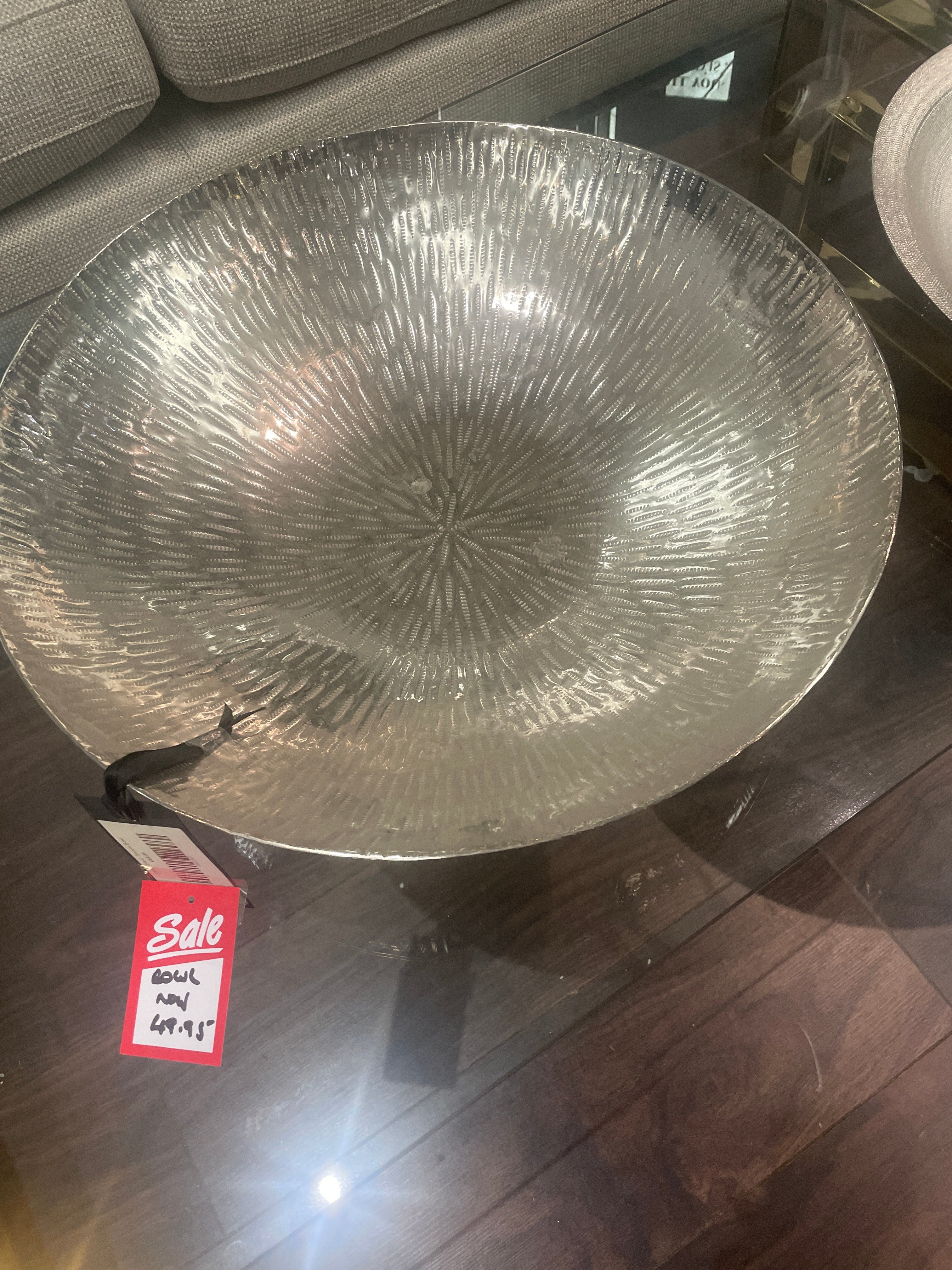 Silver textured large bowl disposal sale