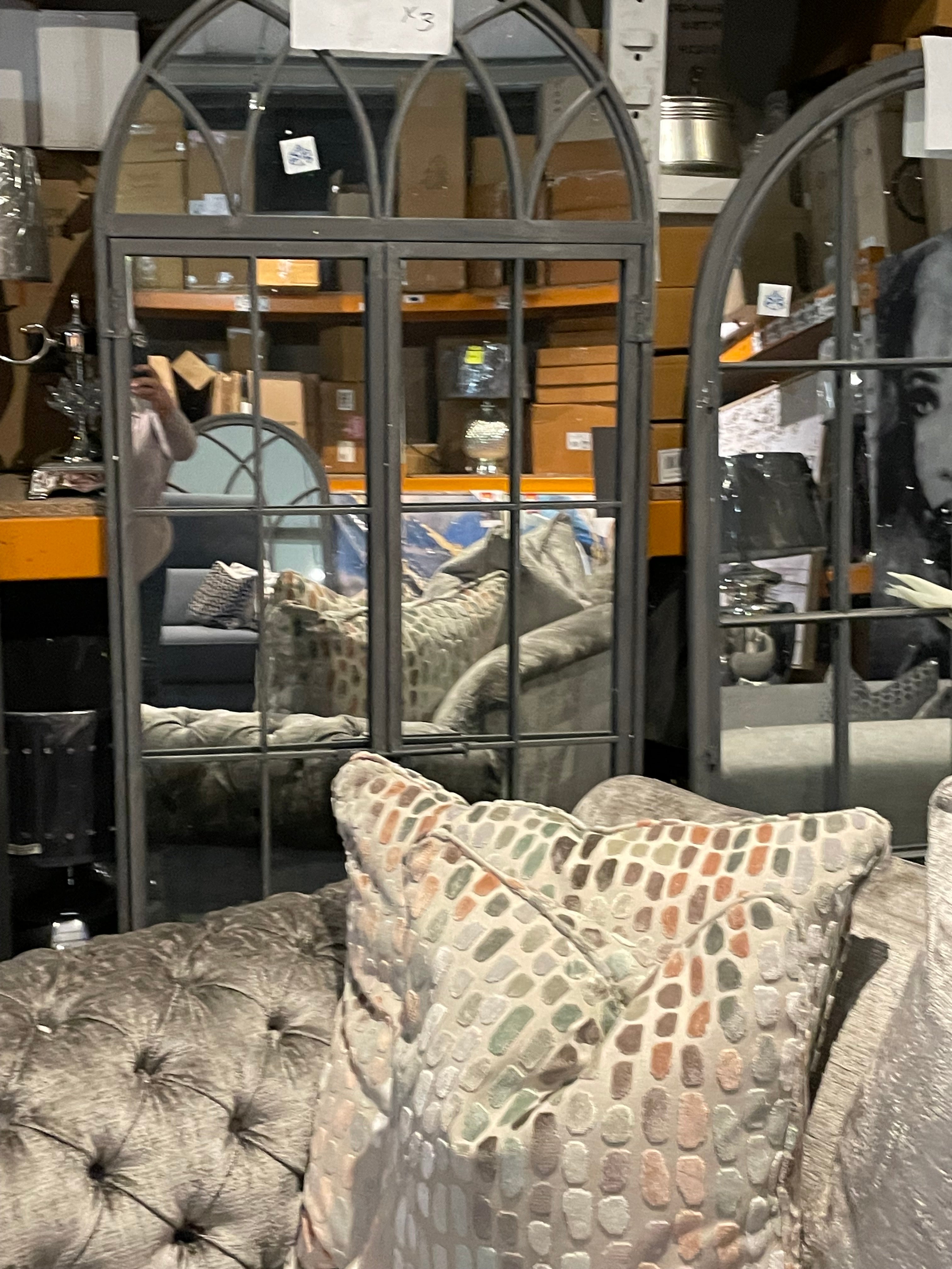 TALL ARCH WINDOW METAL MIRROR IN Antiqued  Bronze  or grey reduced. Instore purchase only