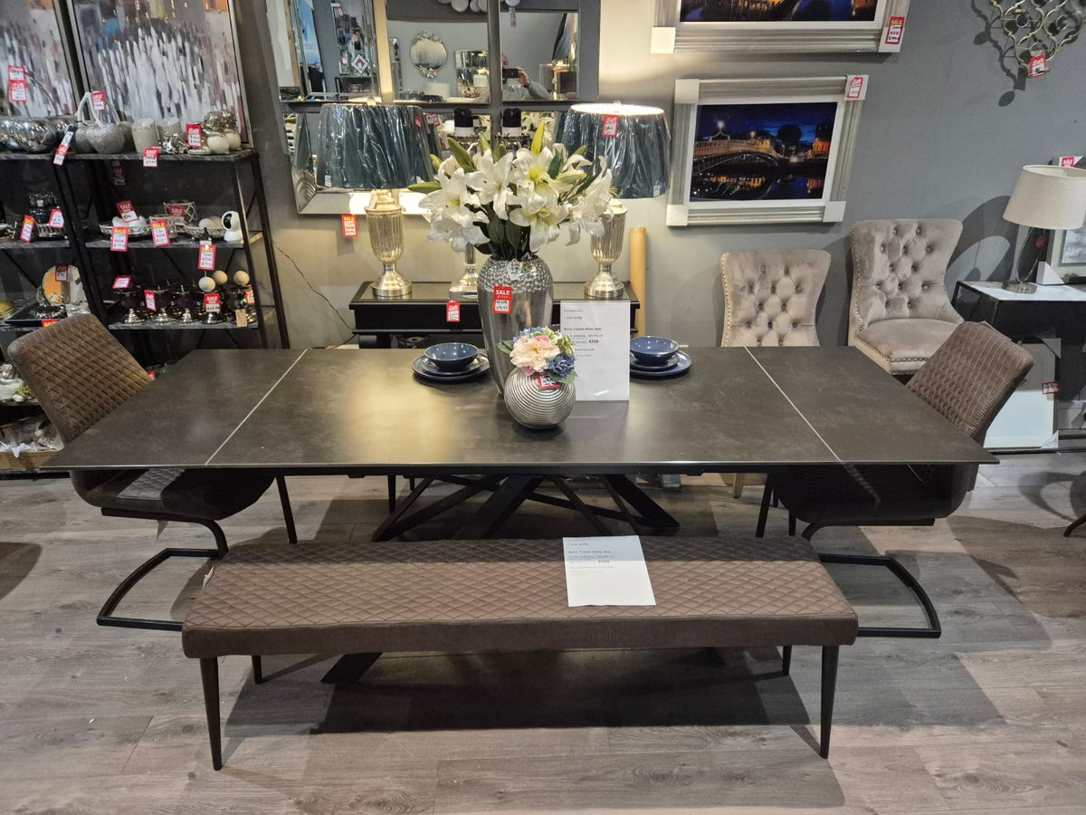 Bardot black extending  8 seater dining table  & bench  set up to 30% off offer last set  left