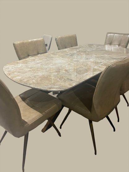 Sammy Marble look Large dining table with brass spider leg