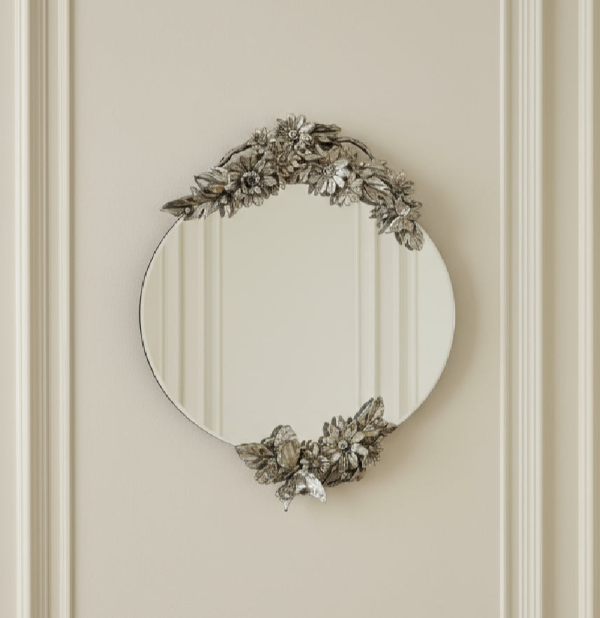 Oval large antiqued mirror with double butterfly  detail collect only or arrange delivery