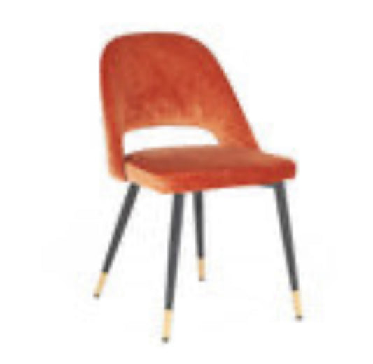 Berlin dining chair in rust velvet  and gold caps on legs set of 4 for 495