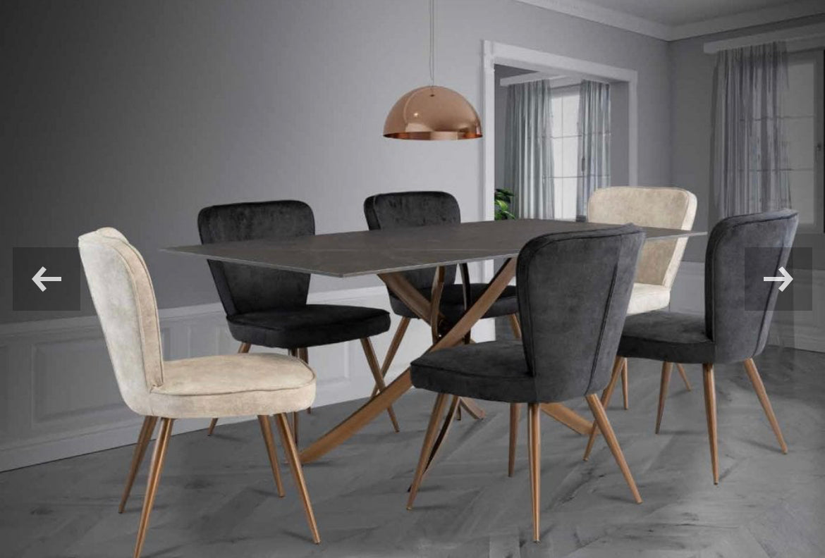 Berkeley  1.8 black Matt black sinterex stone top  table with brushed brass spider leg