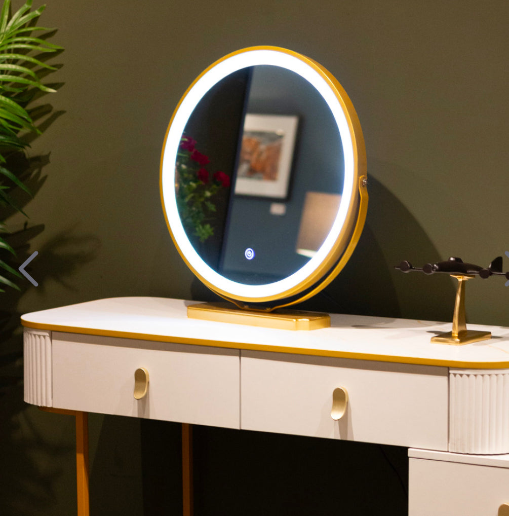 Karl  3 piece Dressing table w stool and mirror SPECIAL instore purchase . White marl .