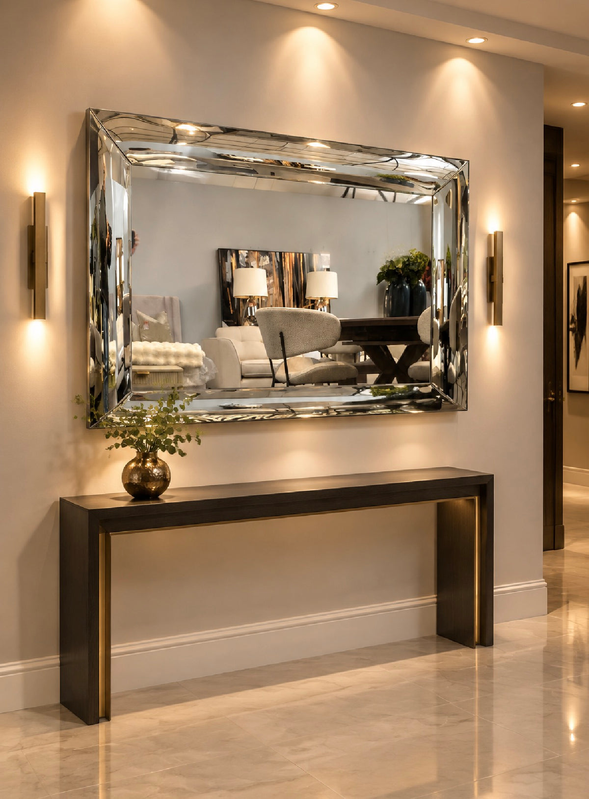 Chelsea Stunning large mirror 1 only . Reverse scoop rounded frame .