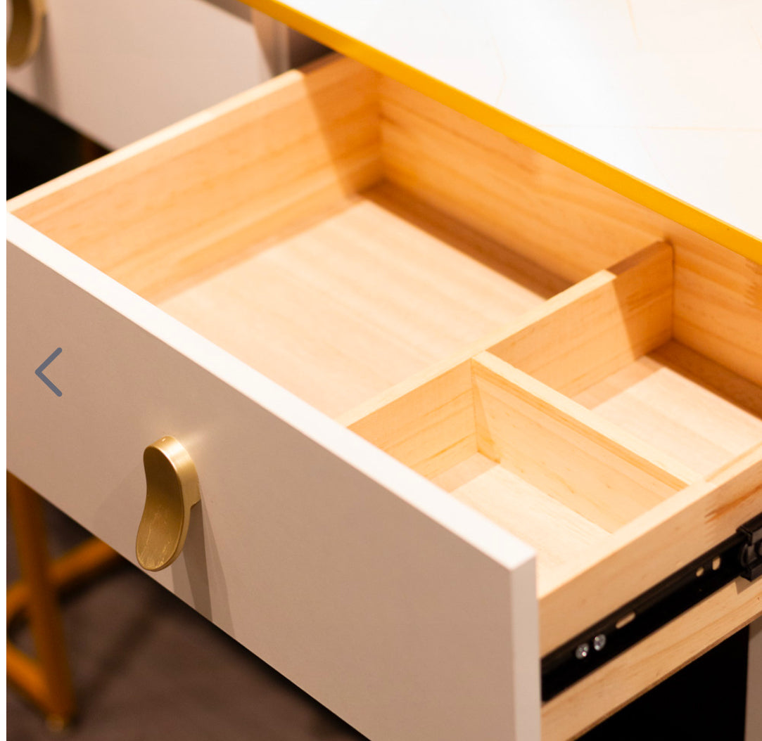 Karl  3 piece Dressing table w stool and mirror SPECIAL instore purchase . White marl .