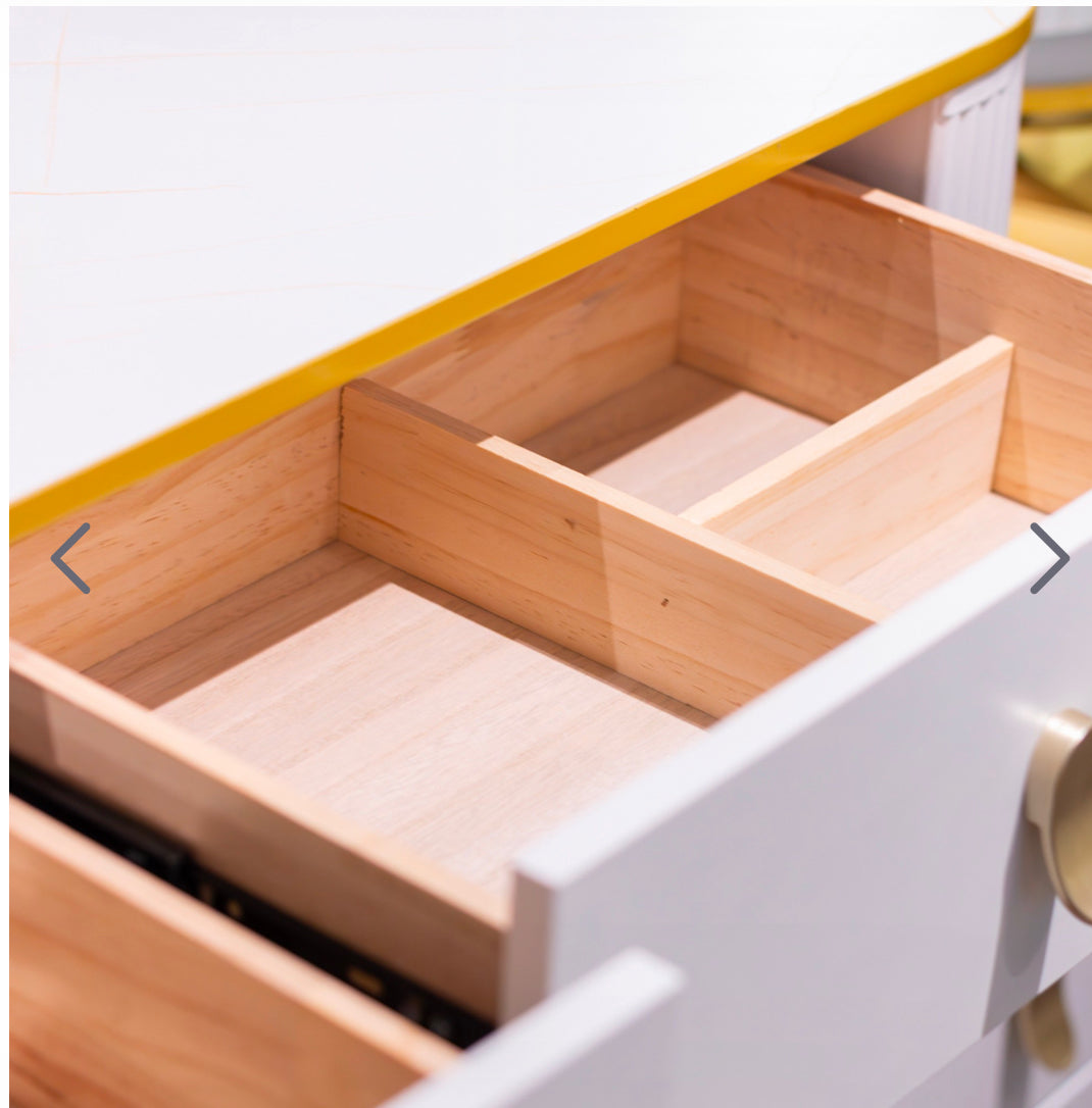 Karl  3 piece Dressing table w stool and mirror SPECIAL instore purchase . White marl .