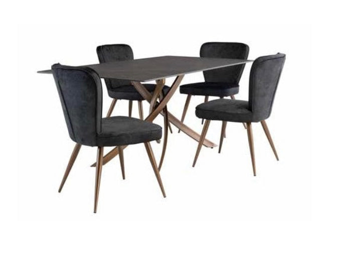 Berkeley  1.8 black Matt black sinterex stone top  table with brushed brass spider leg