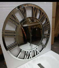 Large Mirror clock round with Roman numerals 80 cm collect only