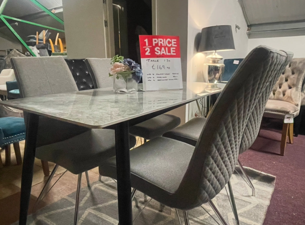 Regal marble effect dining table from €149.95 ! choice of colours/Size 130 cm or 160 cm . Options also with 4 chairs or 2 plus bench. Pay Instore only