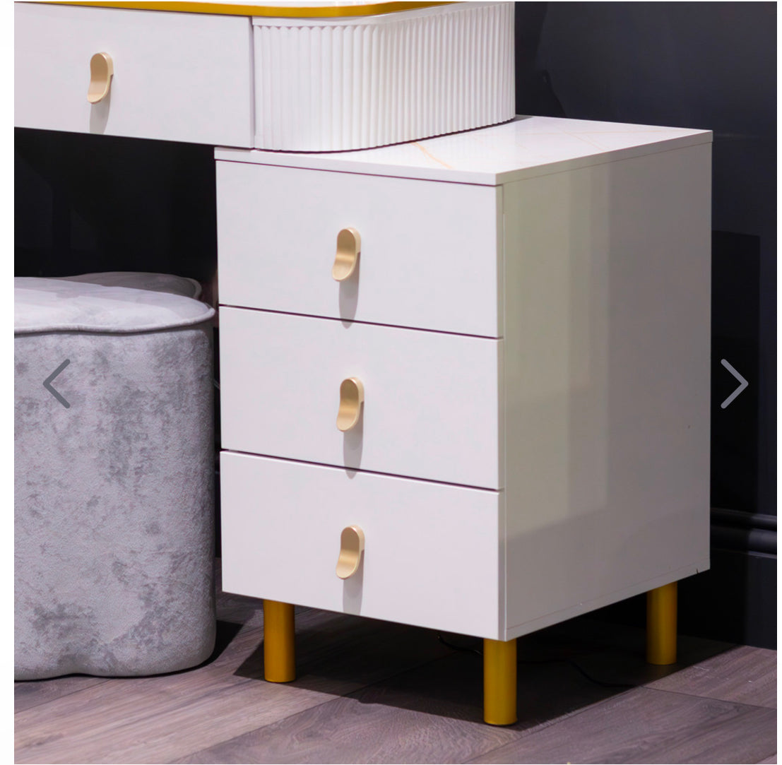 Karl  3 piece Dressing table w stool and mirror SPECIAL instore purchase . White marl .