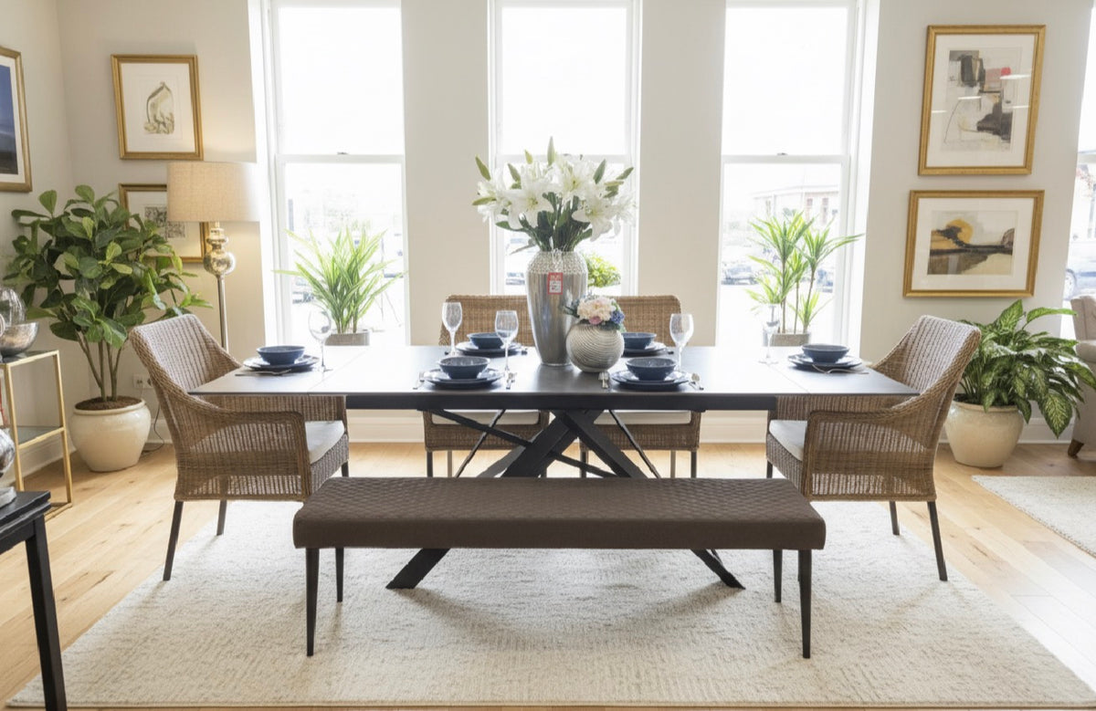 Bardot black extending  8 seater dining table  clearance ex showroom  instore purchase