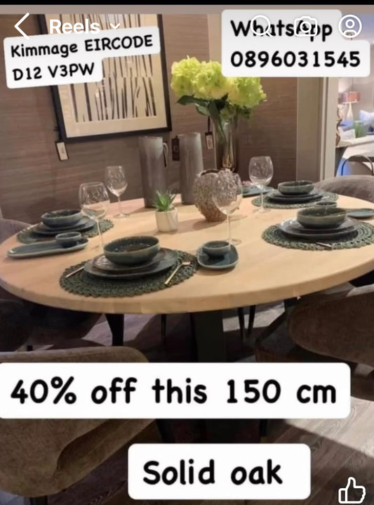 150 cm Round  ex display dining solid  oak tables selling less 40% off