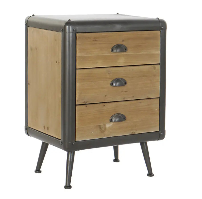 Urban Vintage Retro Bedside Cabinet 3 drawer LAST ONE ...CLEARANCE Click N Collect only . Pay instore