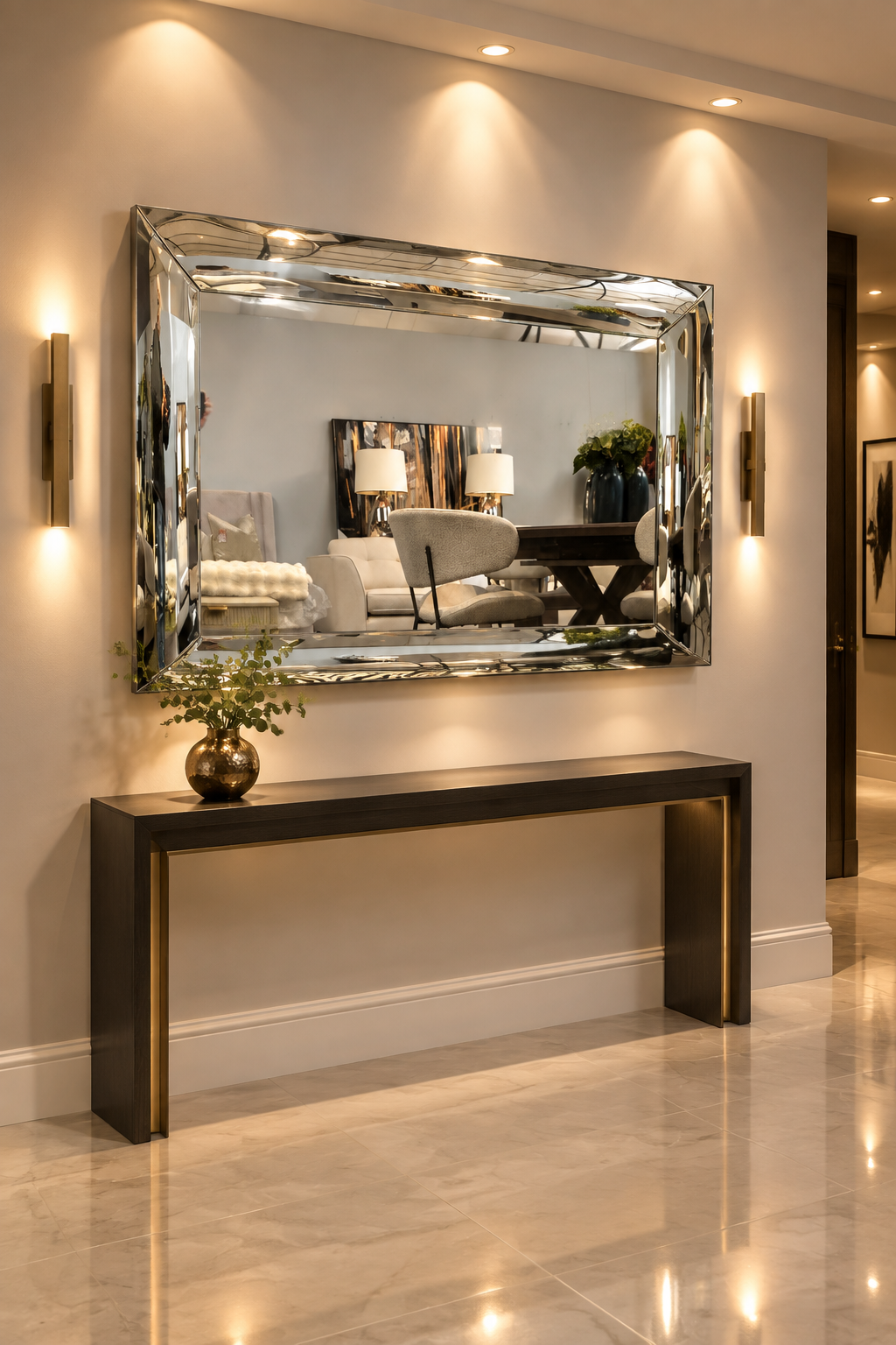 Chelsea Stunning large mirror 1 only . Reverse scoop rounded frame .