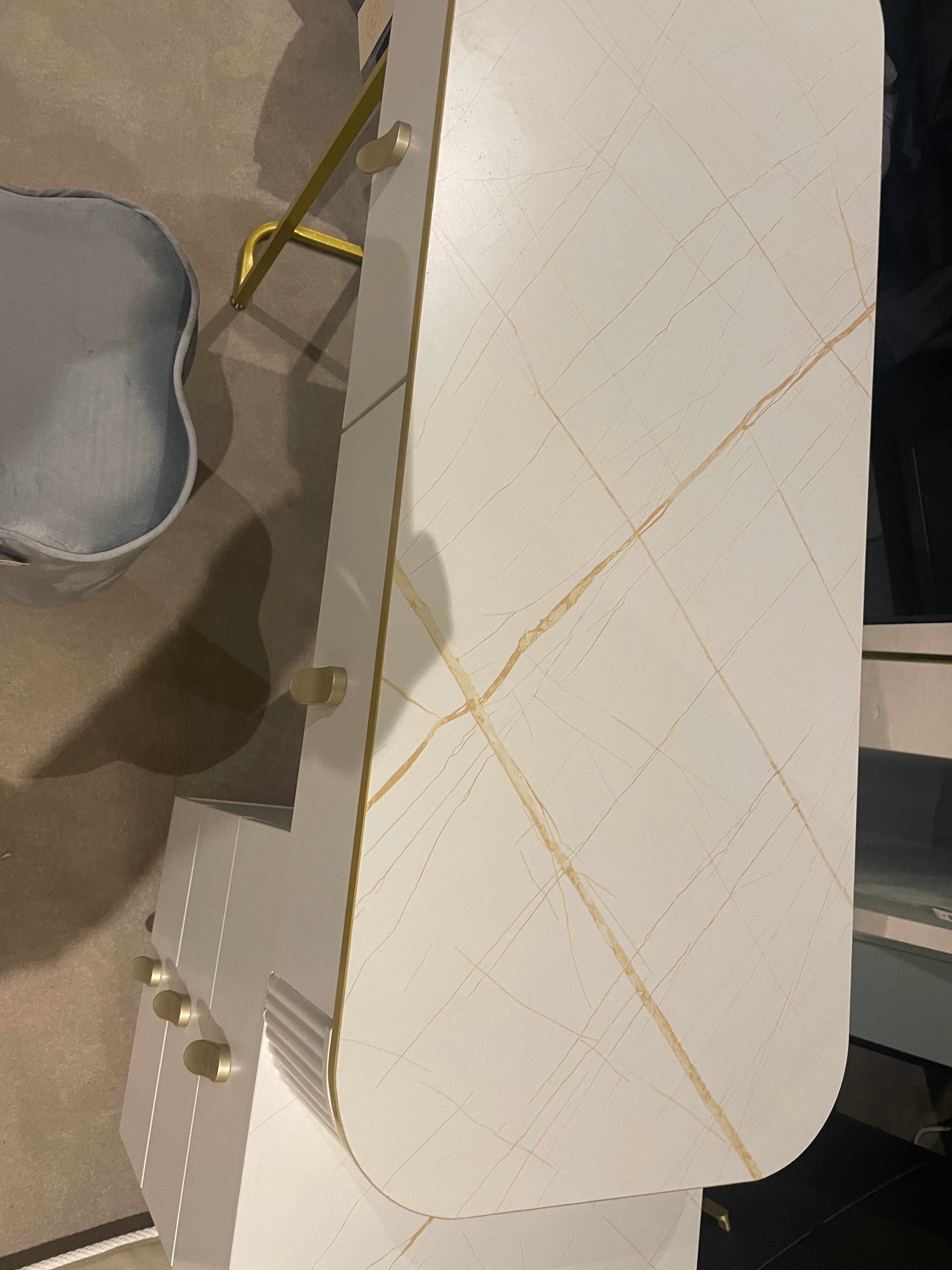 Karl  3 piece Dressing table w stool and mirror SPECIAL instore purchase . White marl .