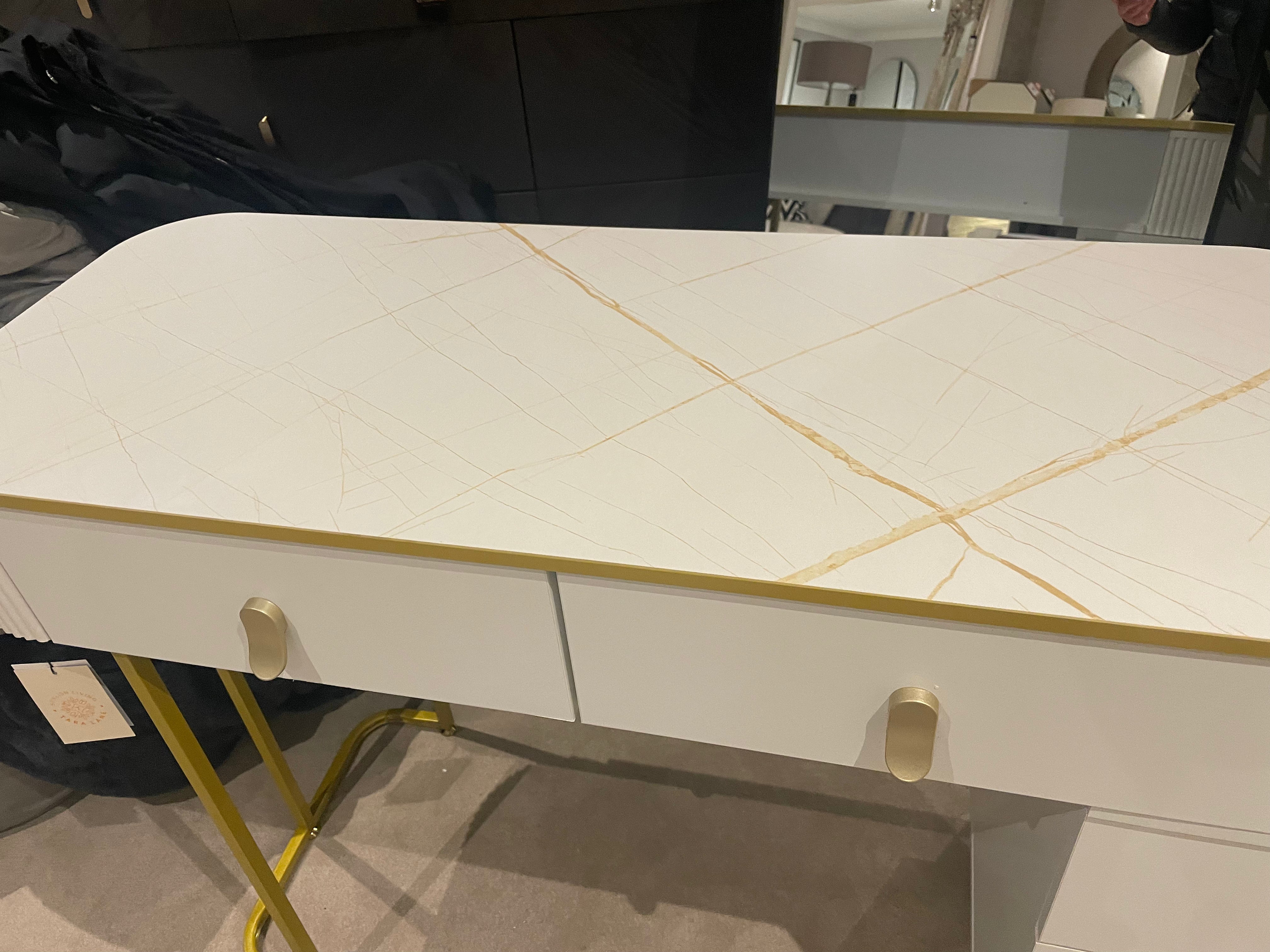 Karl  3 piece Dressing table w stool and mirror SPECIAL instore purchase . White marl .