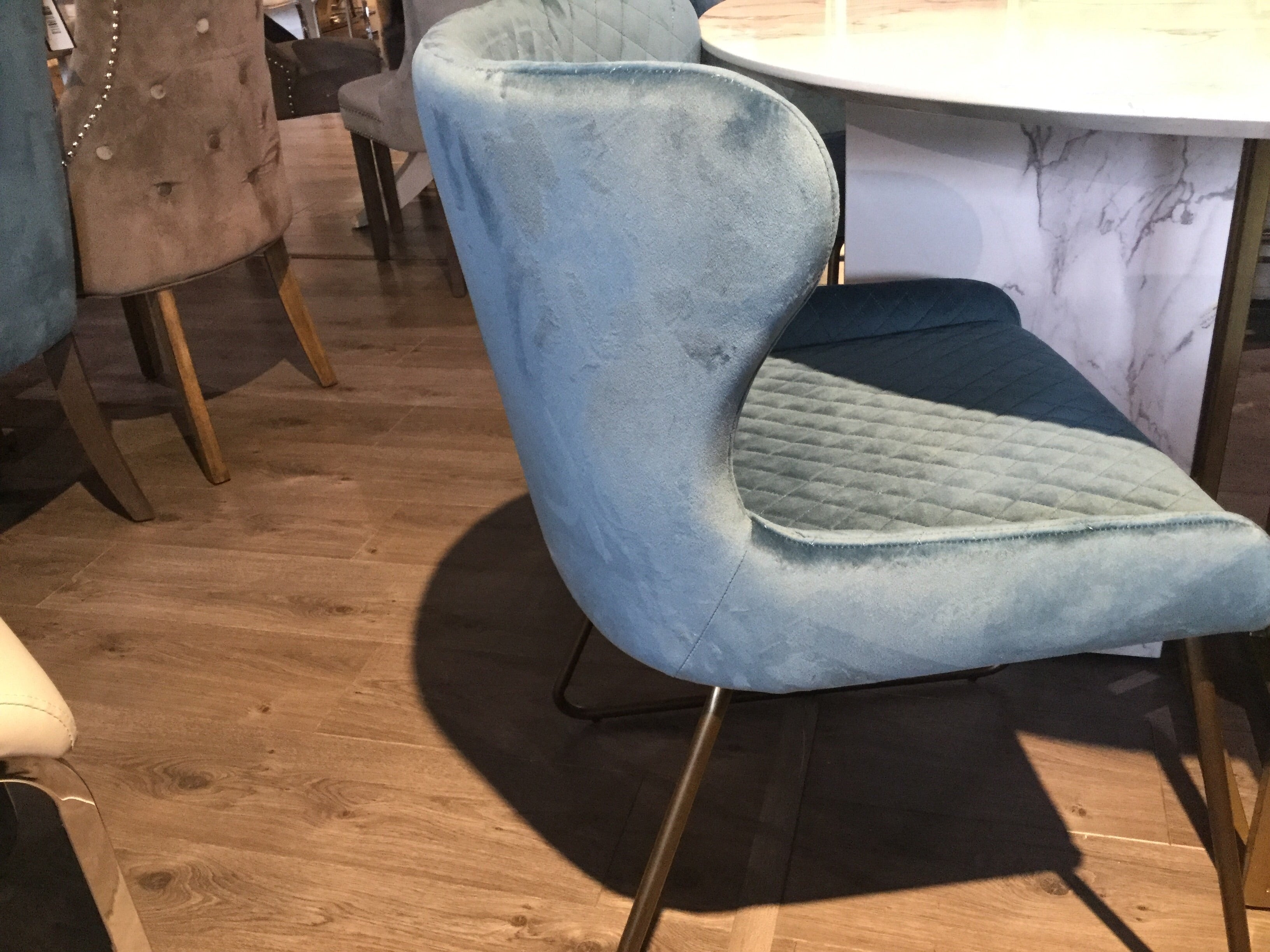 Carla by Signature dining chair in lime  teal or grey for collection ex display