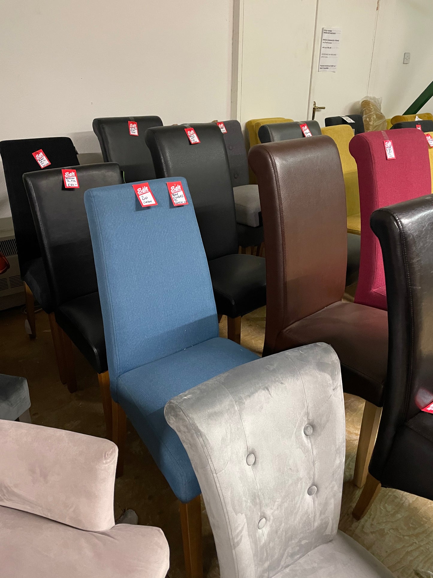 Upholstered oddments Dining Chair  Clearance from  €20  ea were 100 ea . Collection only. Pay Instore only