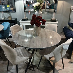 Laurence dining  107 cm table in grey oak with protective glass top reduced