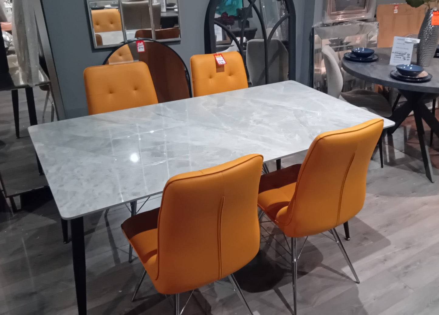 Regal marble effect dining table from €149.95 ! choice of colours/Size 130 cm or 160 cm . Options also with 4 chairs or 2 plus bench. Pay Instore only