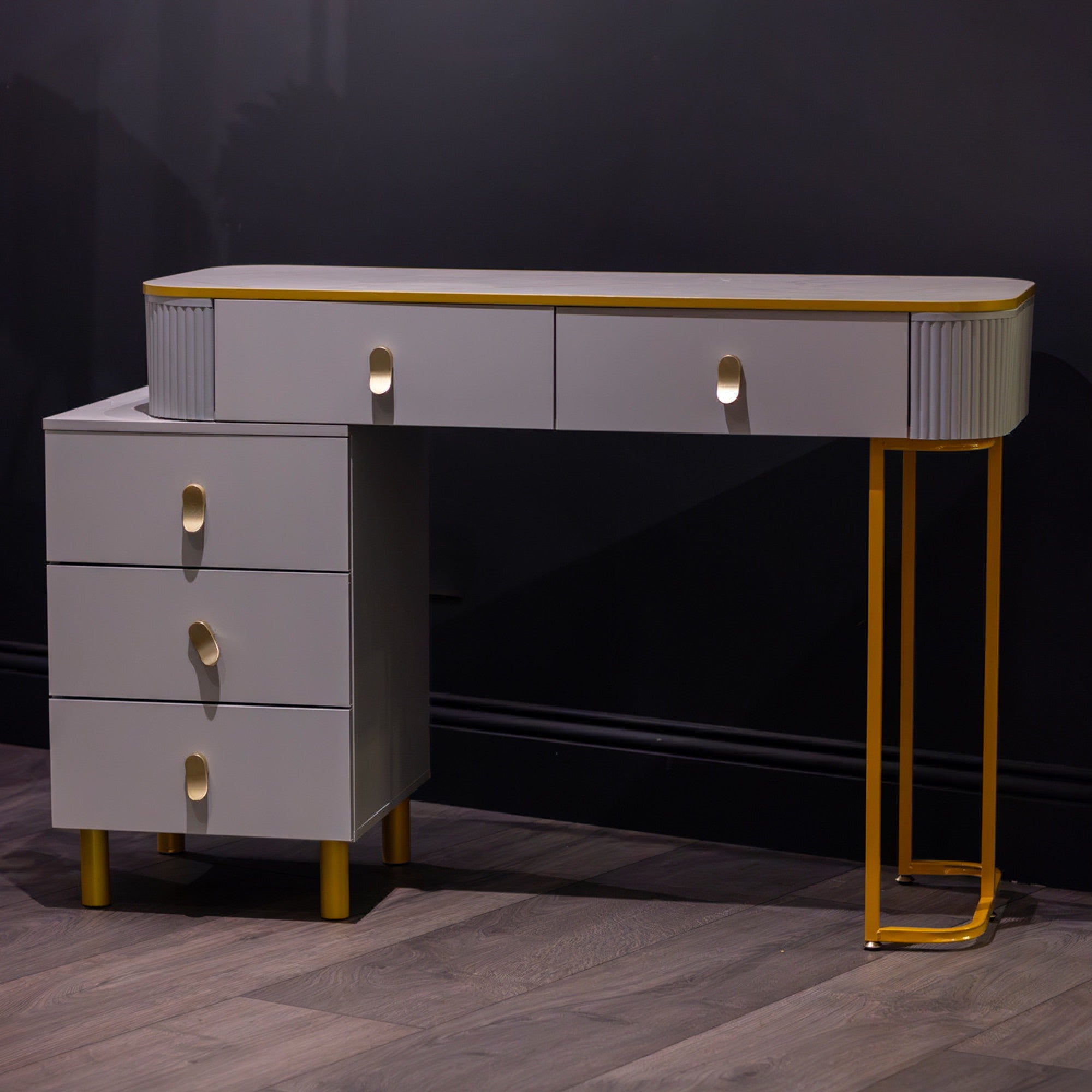 Karl  3 piece Dressing table w stool  mirror SPECIAL instore purchase . Grey marl .