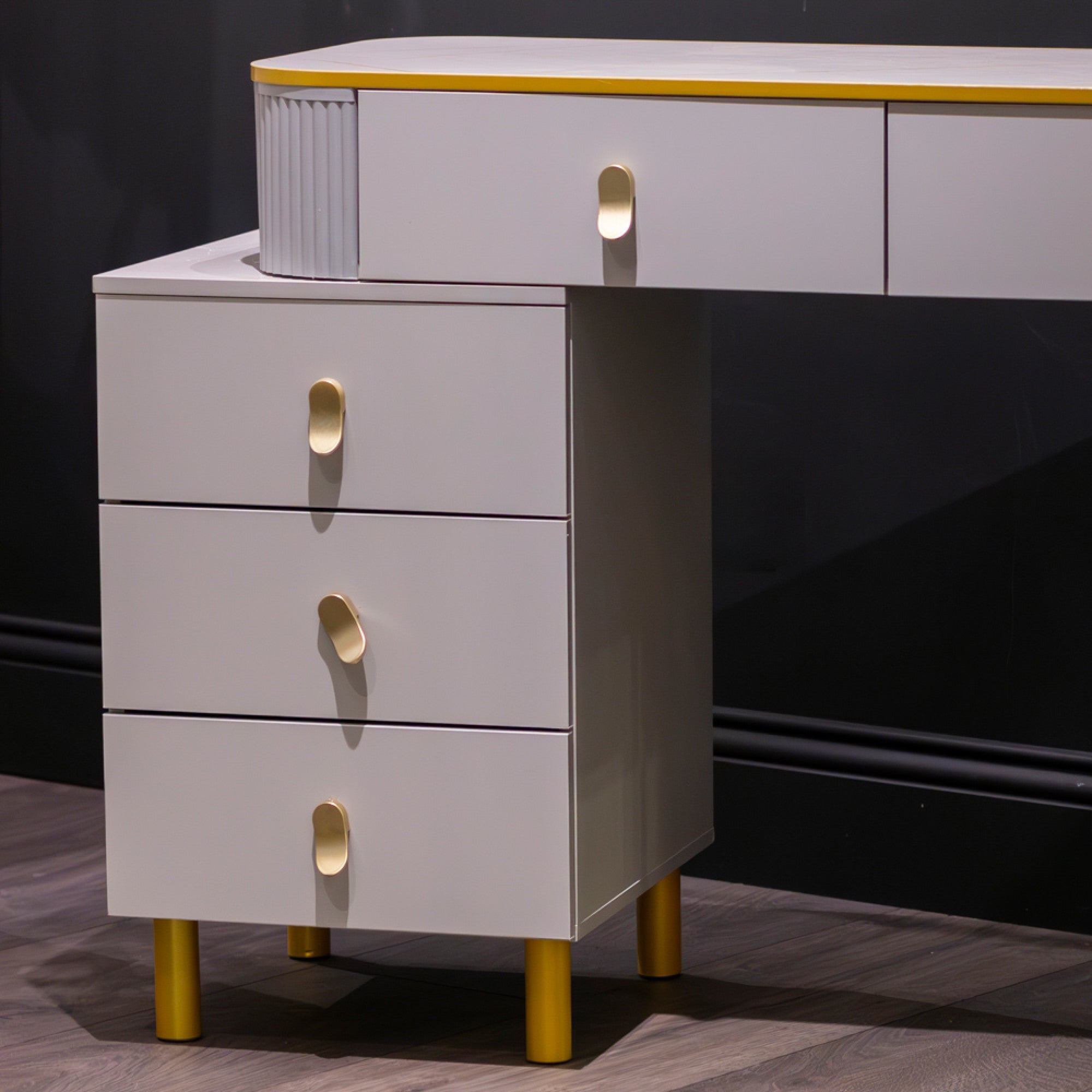 Karl  3 piece Dressing table w stool  mirror SPECIAL instore purchase . Grey marl .