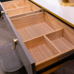 Karl  3 piece Dressing table w stool  mirror SPECIAL instore purchase . Grey marl .