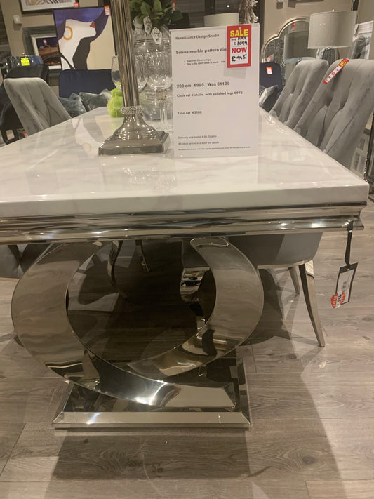 Selene stunning white Marble pattern  Dining Table 200 cm ex display sold as seen