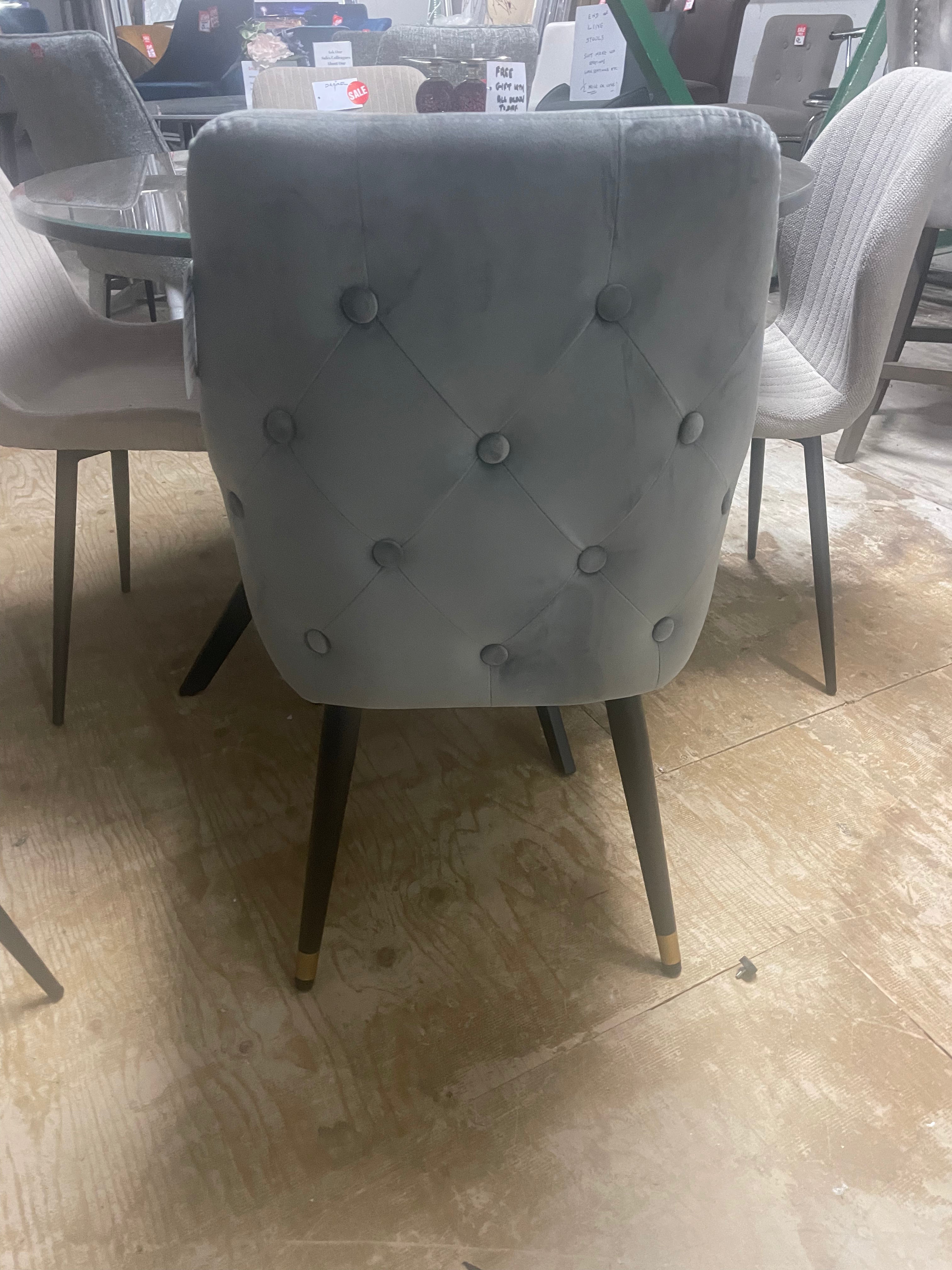 Set of 6 fabulous Tatia new stone grey dining chairs almost half price. View instore to avail