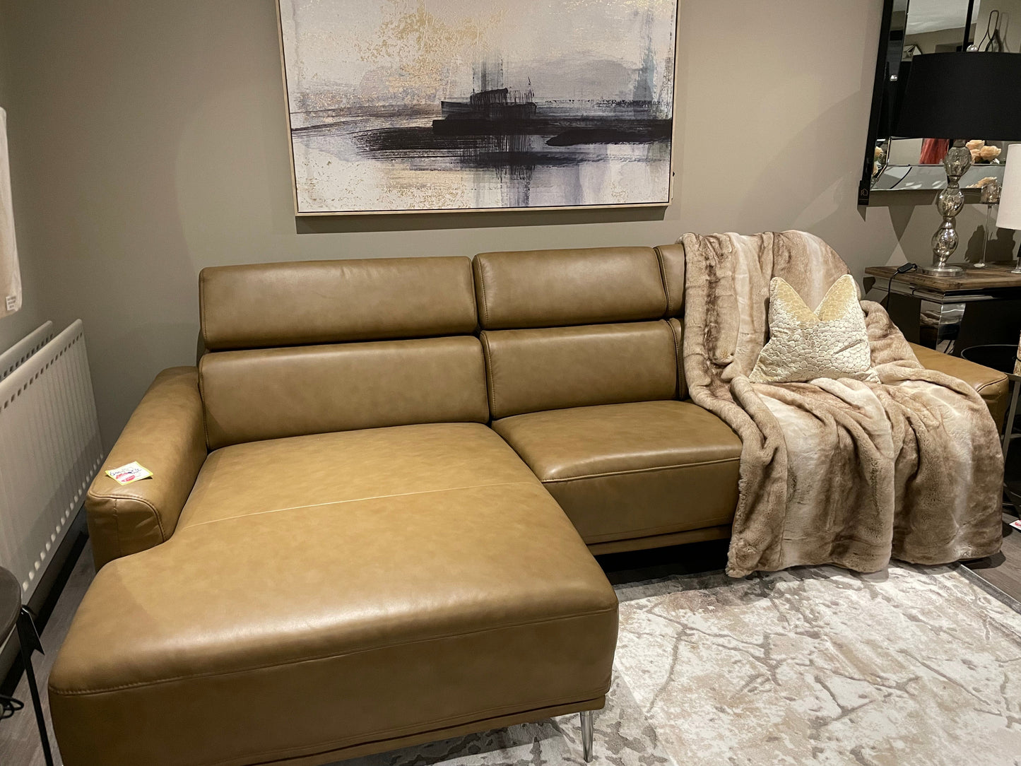 Mezzana  Italian top Grade leather chaise sofa further reduced LAST ONE