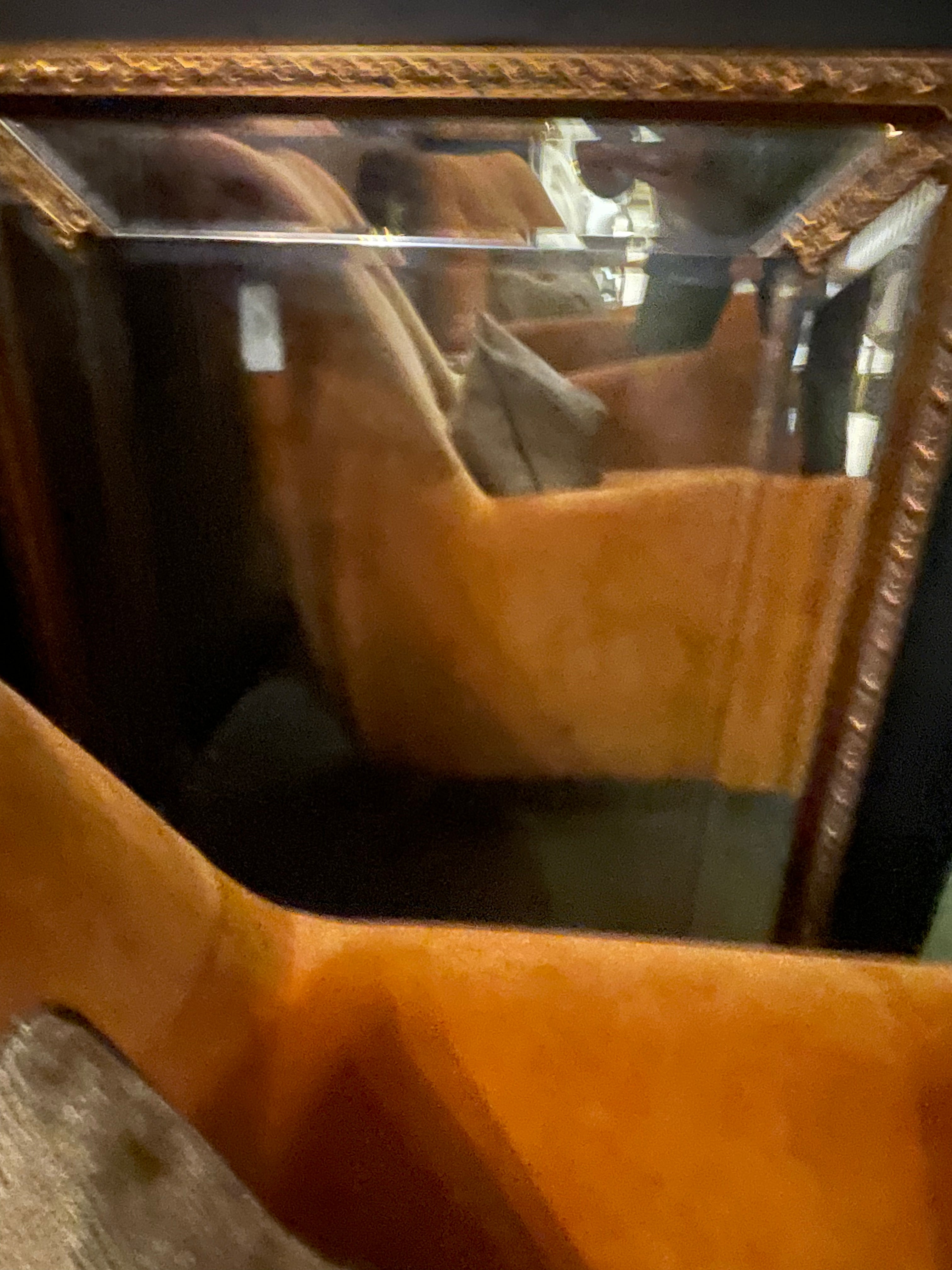 Ornate over mantle antiqued mirror in gold 96x72 cm reduced