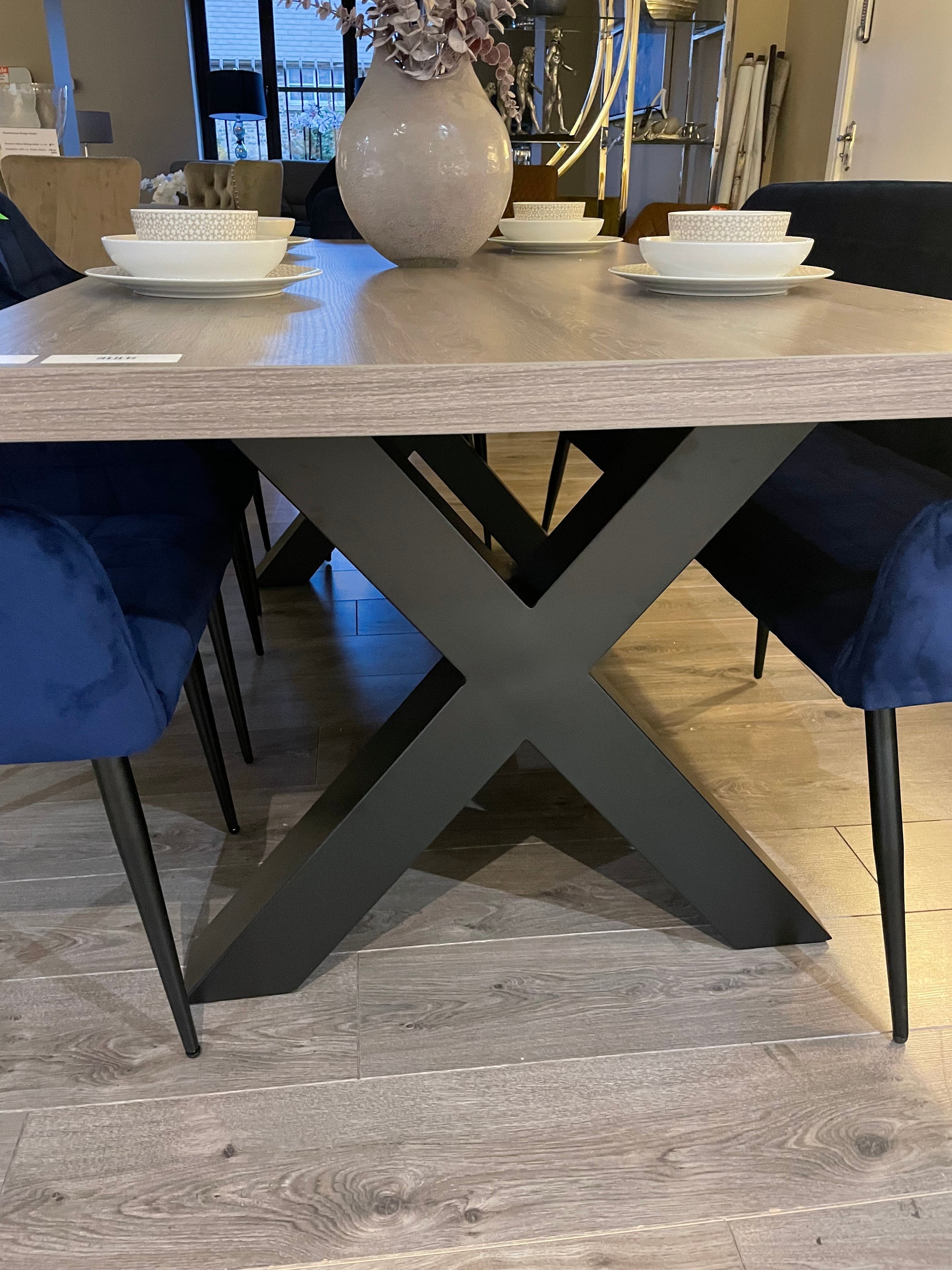 Dallas wooden top table with x metal leg