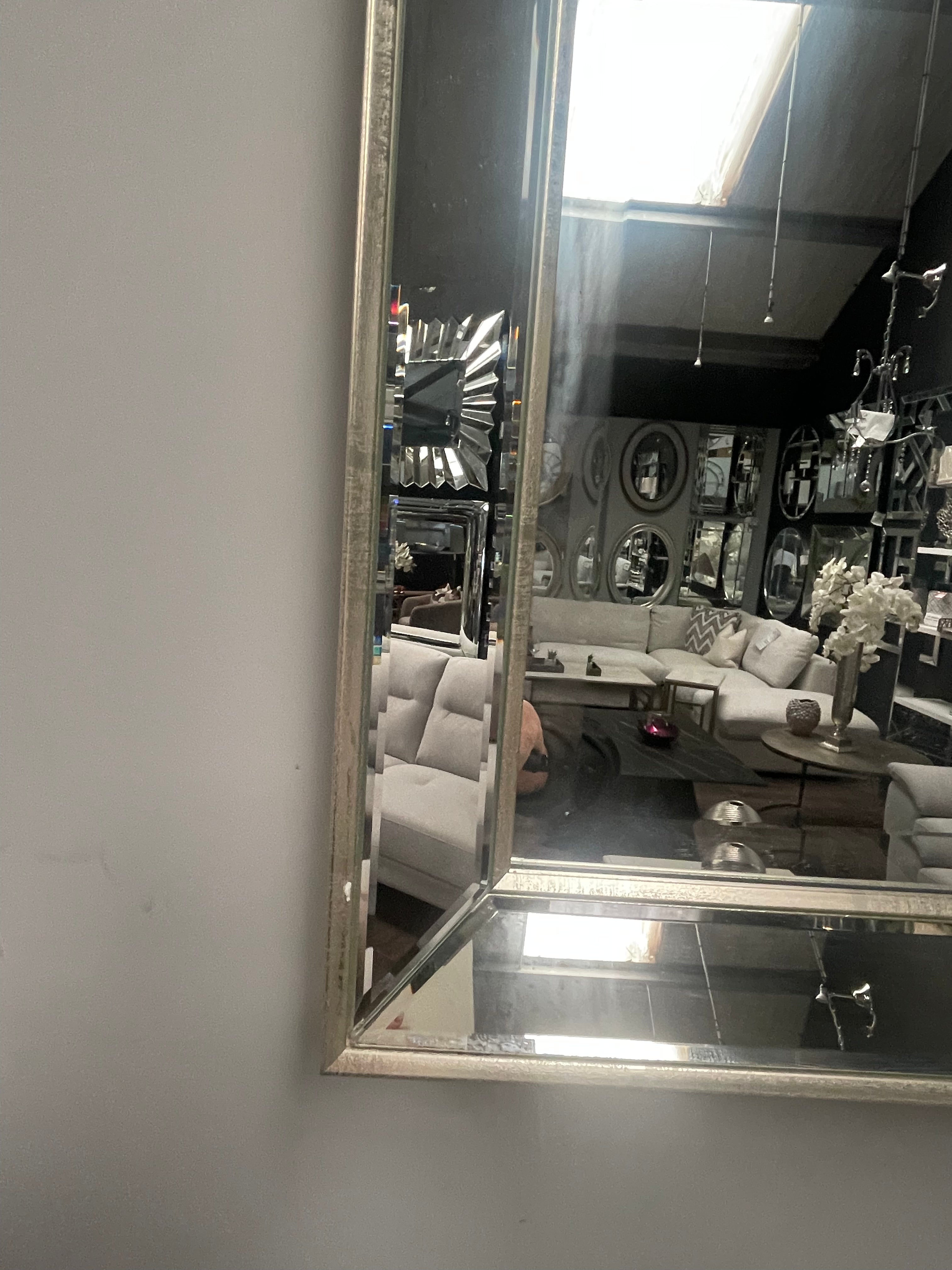 Henshaw contemporary mirror with champagne trim  60 x 90 cm .   Half price disposal sale