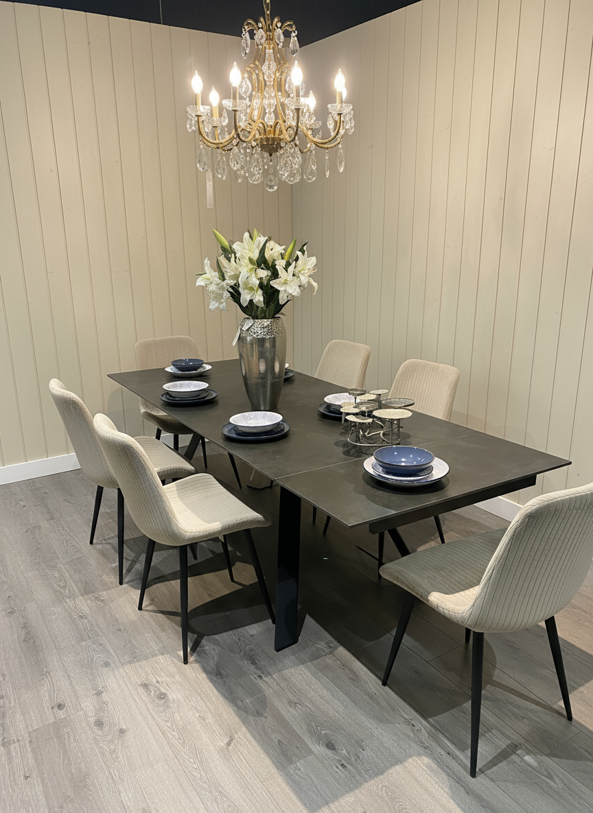 Bardot black extending  8 seater dining table up to 30% off offer last one   left