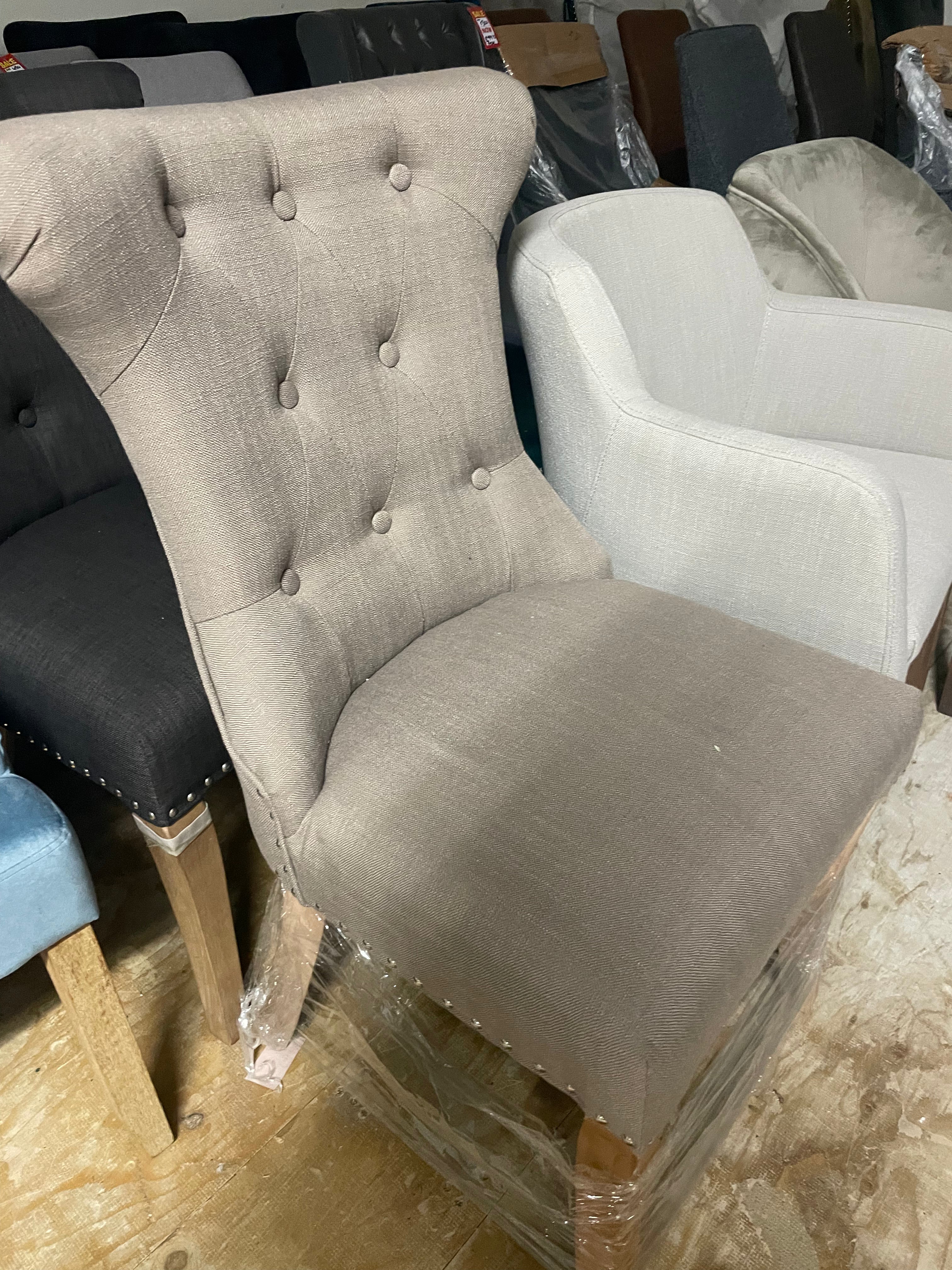 Rocha dining  accent chair  beige linen with knocker  last one pay Instore only